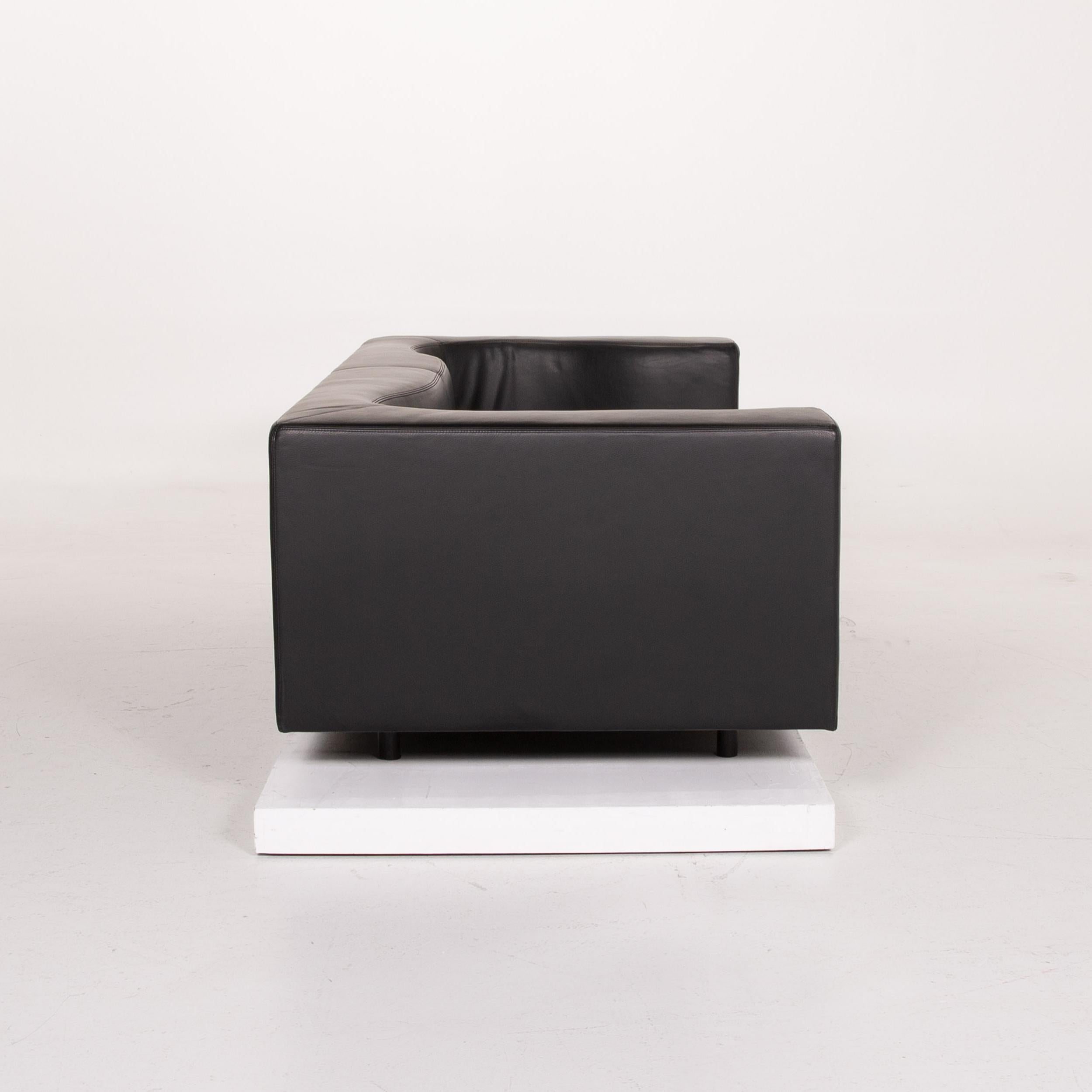 Wittmann Leather Sofa Black Three-Seat For Sale 3