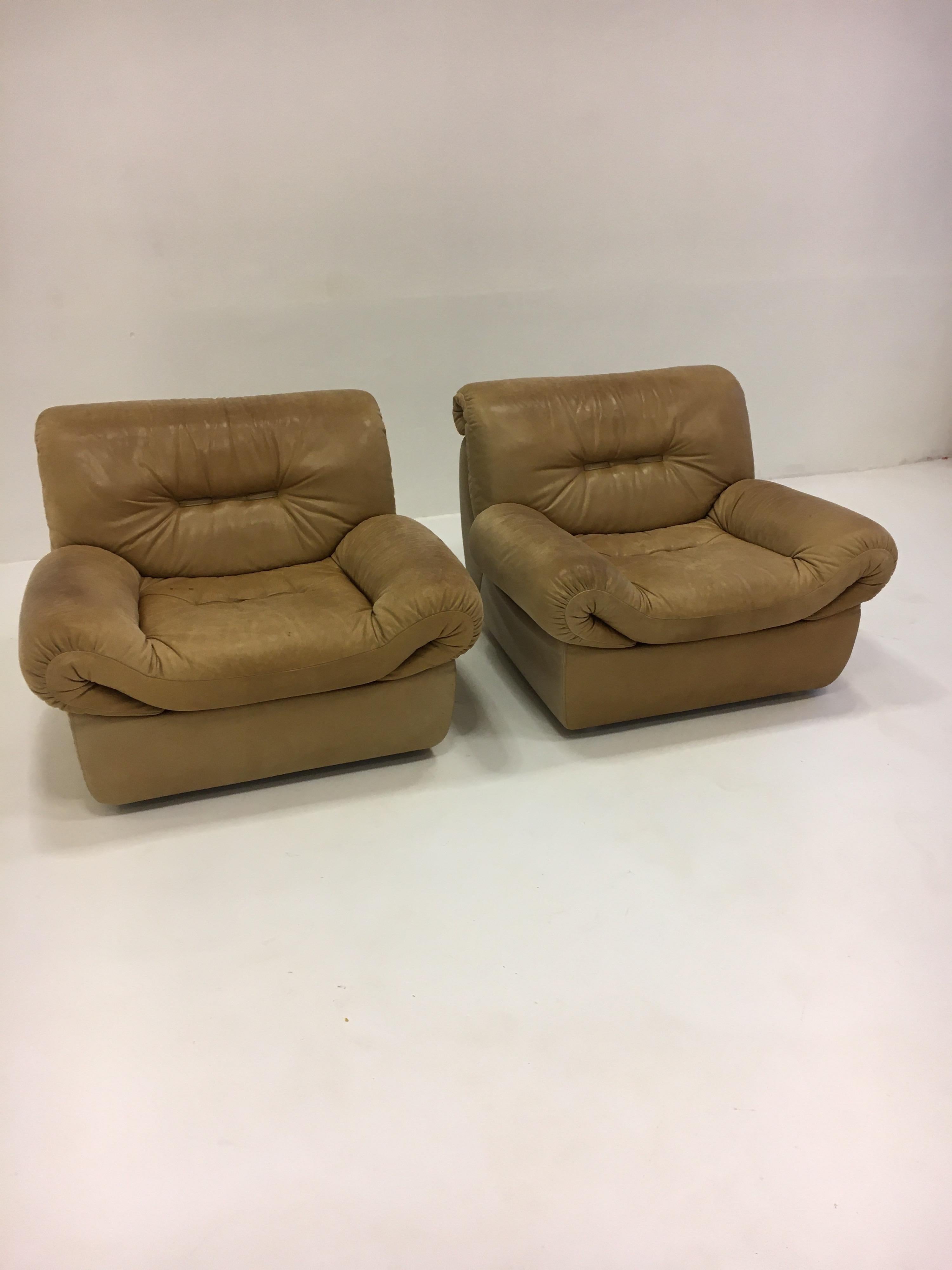 Austrian Wittmann, Model 'Chairman' Pair of Lounge Chairs, Patinated Cognac Leather, 1971 For Sale