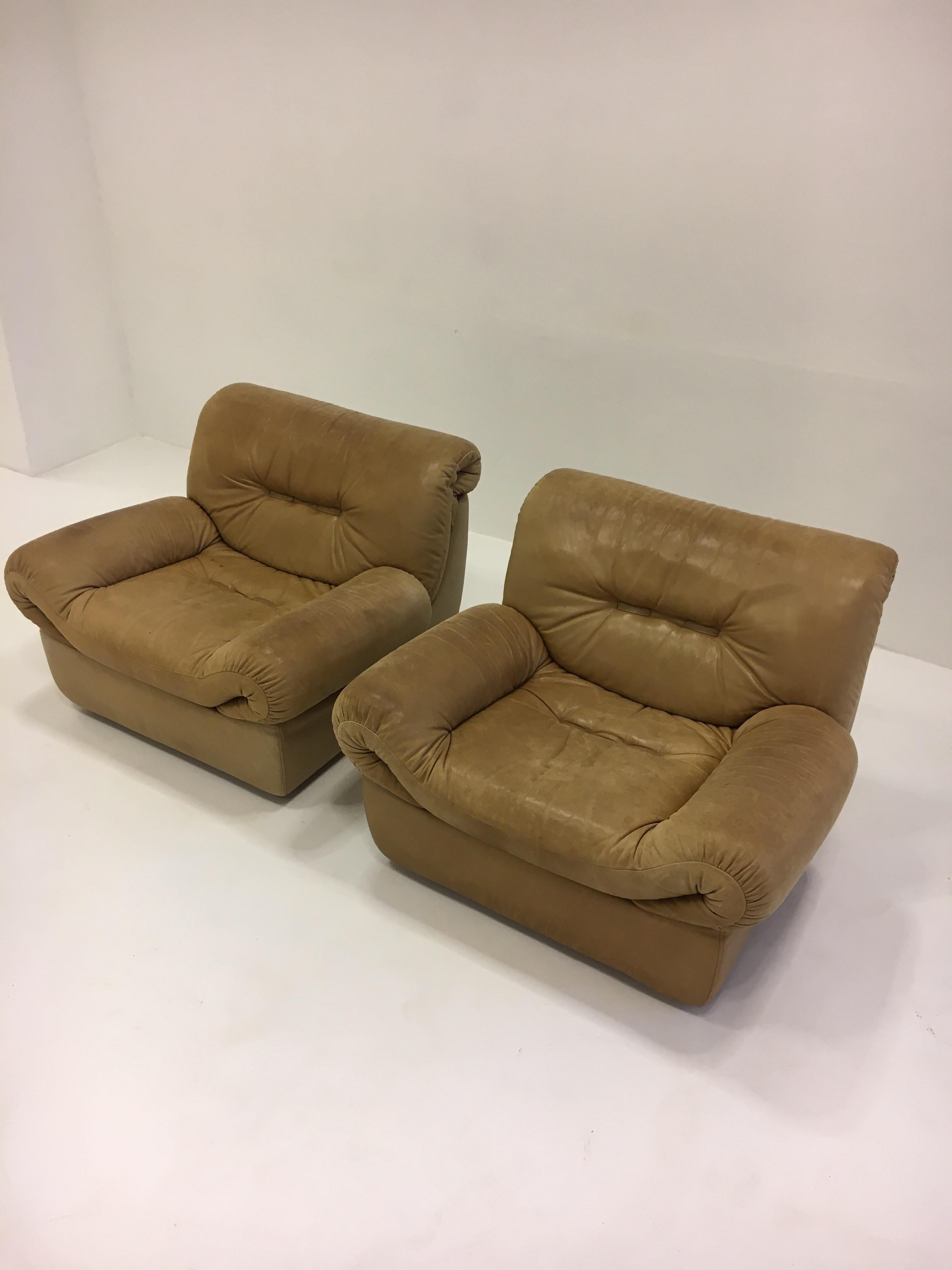 Late 20th Century Wittmann, Model 'Chairman' Pair of Lounge Chairs, Patinated Cognac Leather, 1971 For Sale