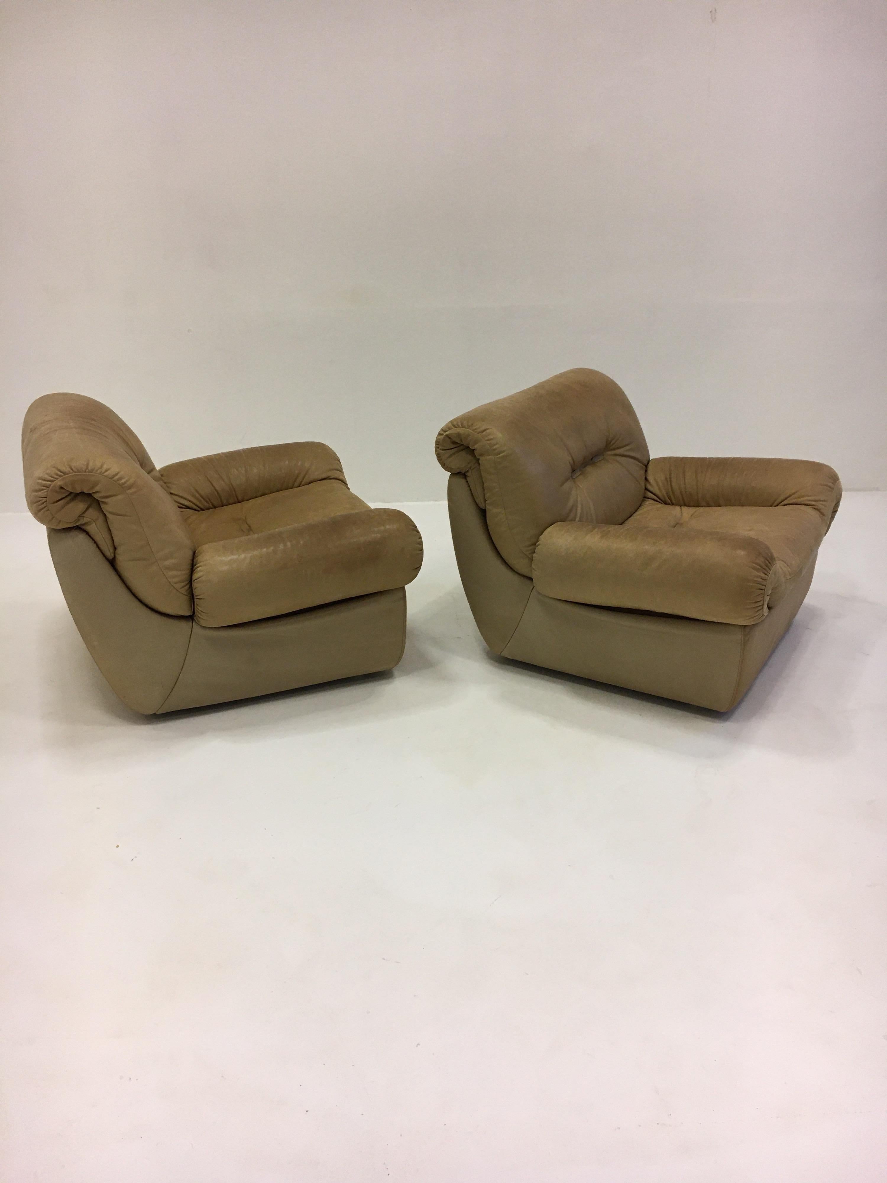 Wittmann, Model 'Chairman' Pair of Lounge Chairs, Patinated Cognac Leather, 1971 For Sale 1