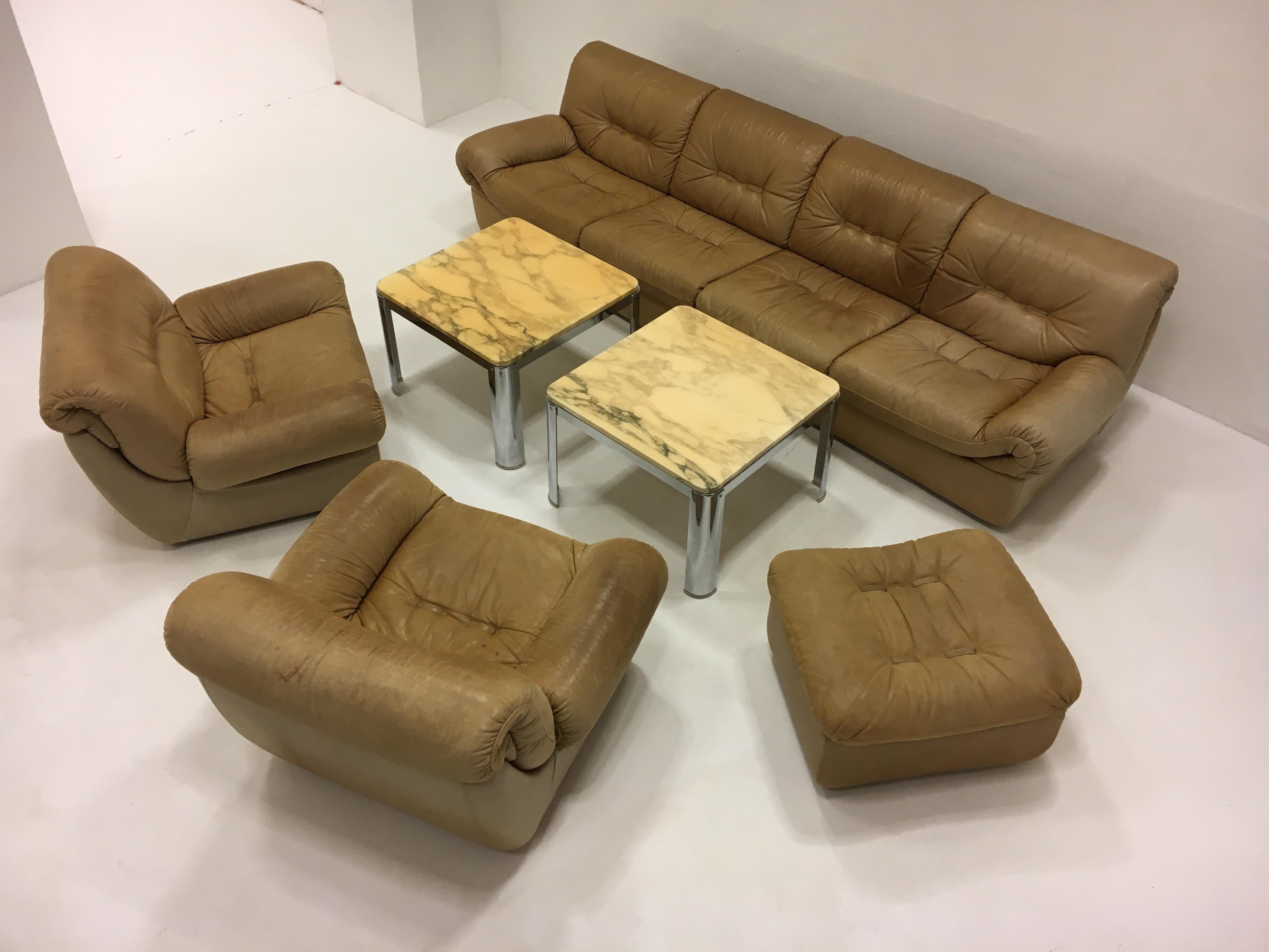 Wittmann, Model 'Chairman' Sofa Suite Living Room Set, Patinated Leather, 1971 For Sale 3