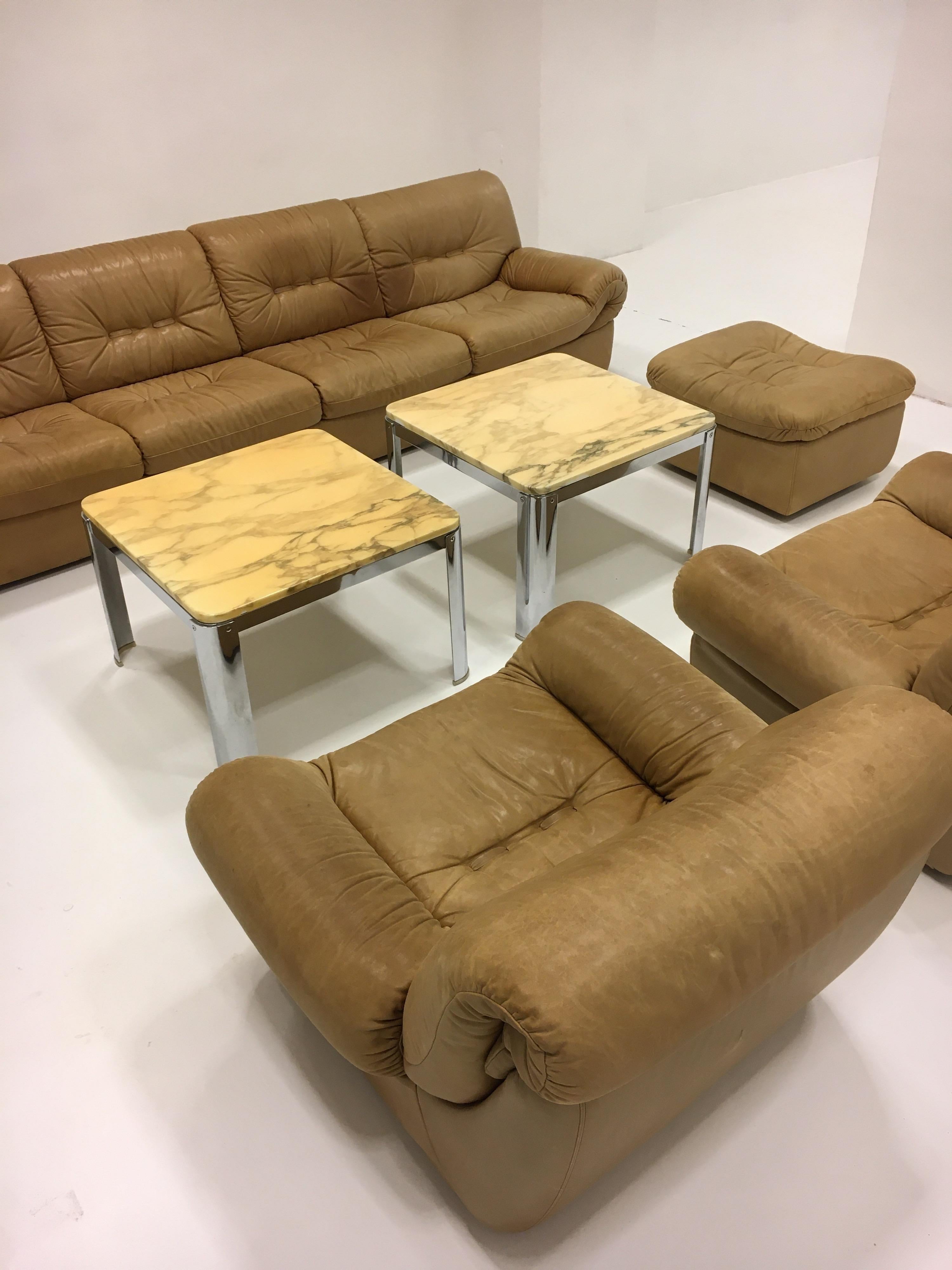 Wittmann, Model 'Chairman' Sofa Suite Living Room Set, Patinated Leather, 1971 For Sale 4