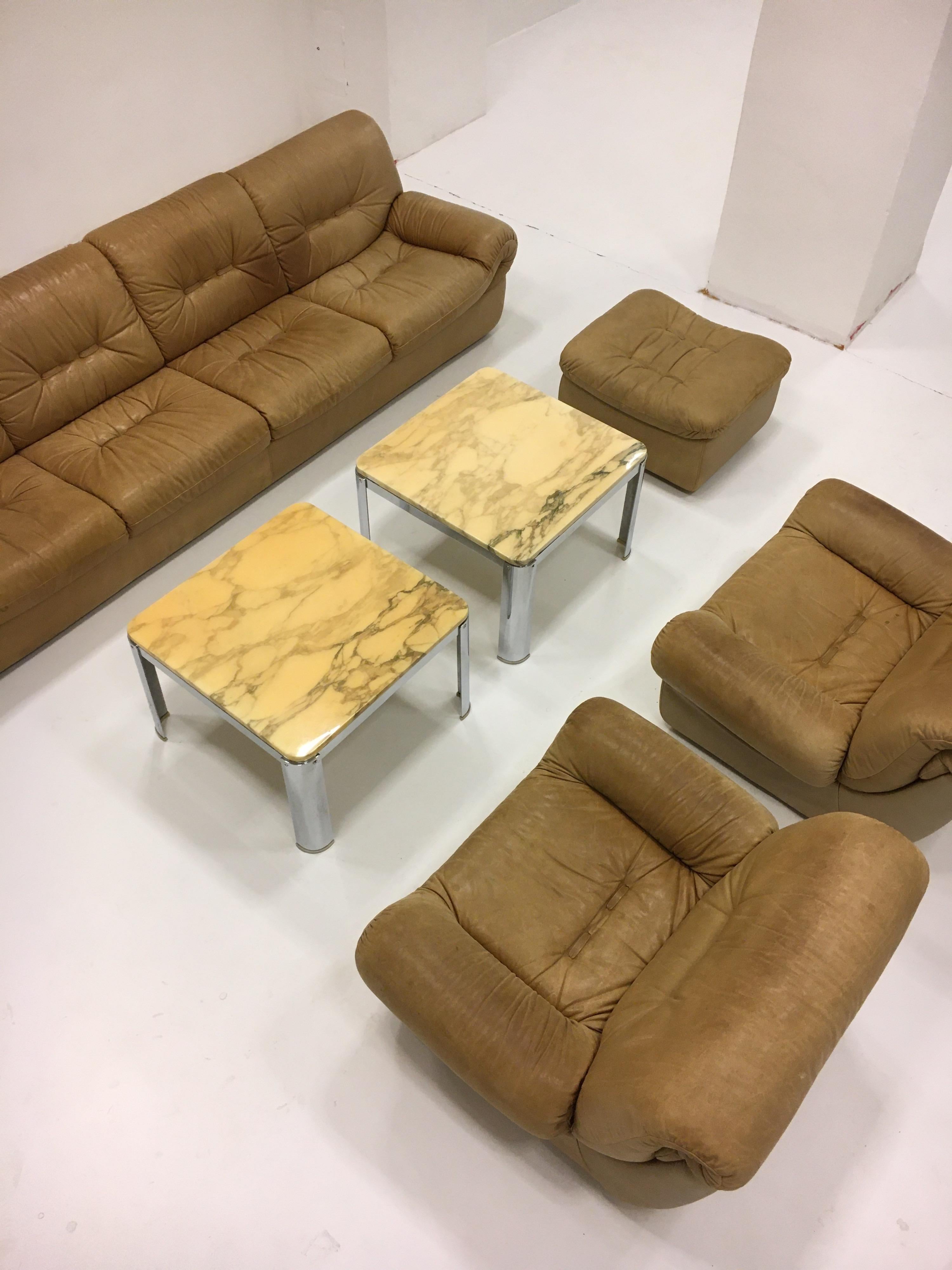 Wittmann, Model 'Chairman' Sofa Suite Living Room Set, Patinated Leather, 1971 For Sale 6