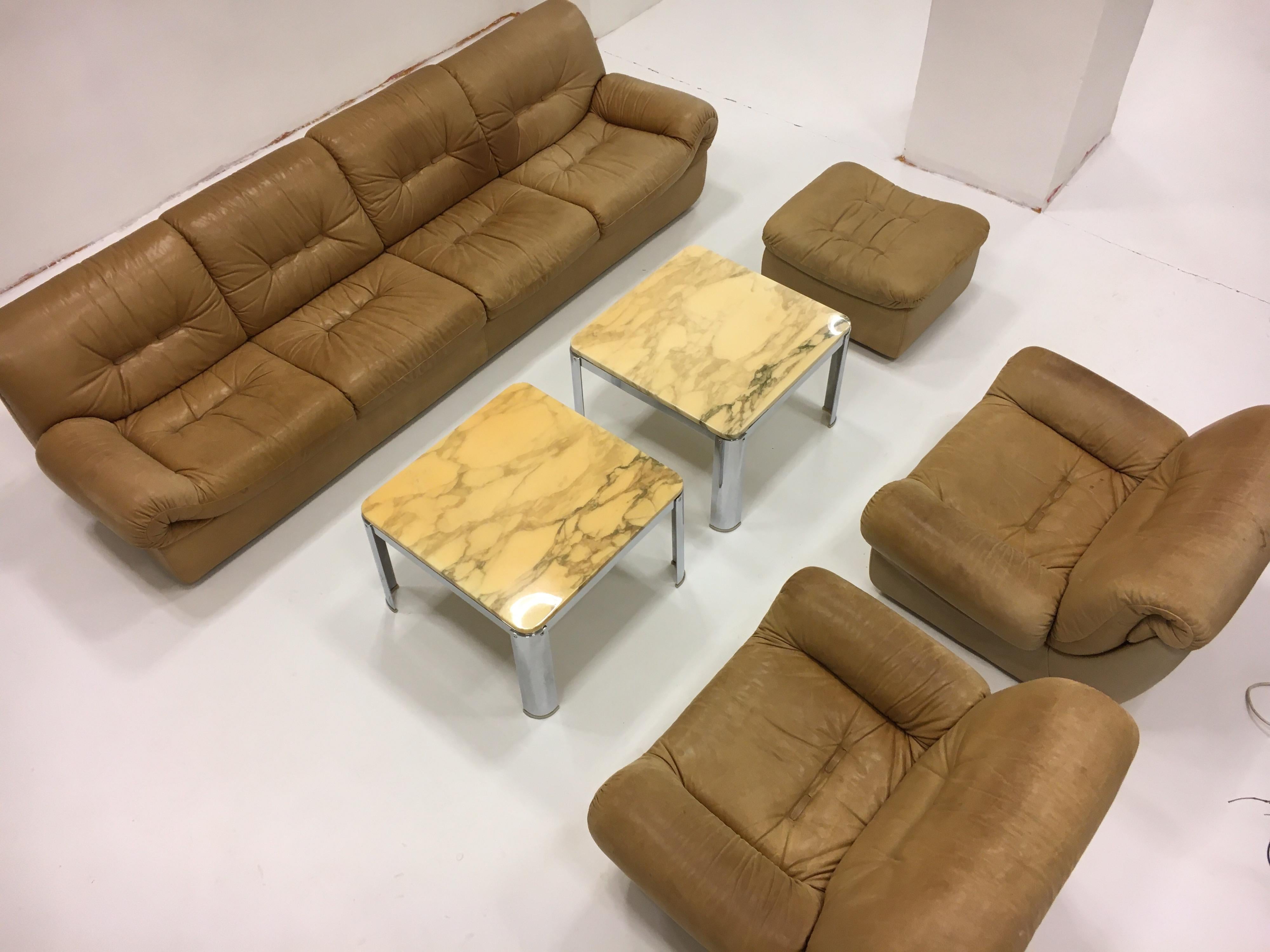 Wittmann, Model 'Chairman' Sofa Suite Living Room Set, Patinated Leather, 1971 For Sale 7
