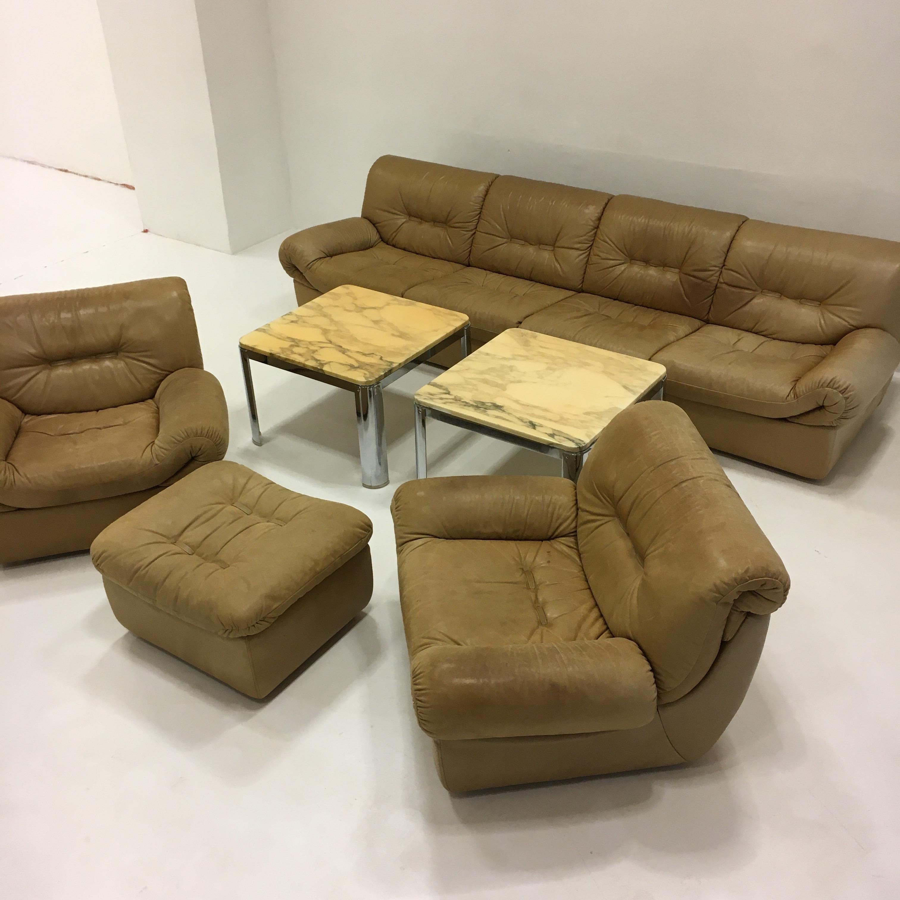 Wittmann, Model 'Chairman' Sofa Suite Living Room Set, Patinated Leather, 1971 For Sale 10