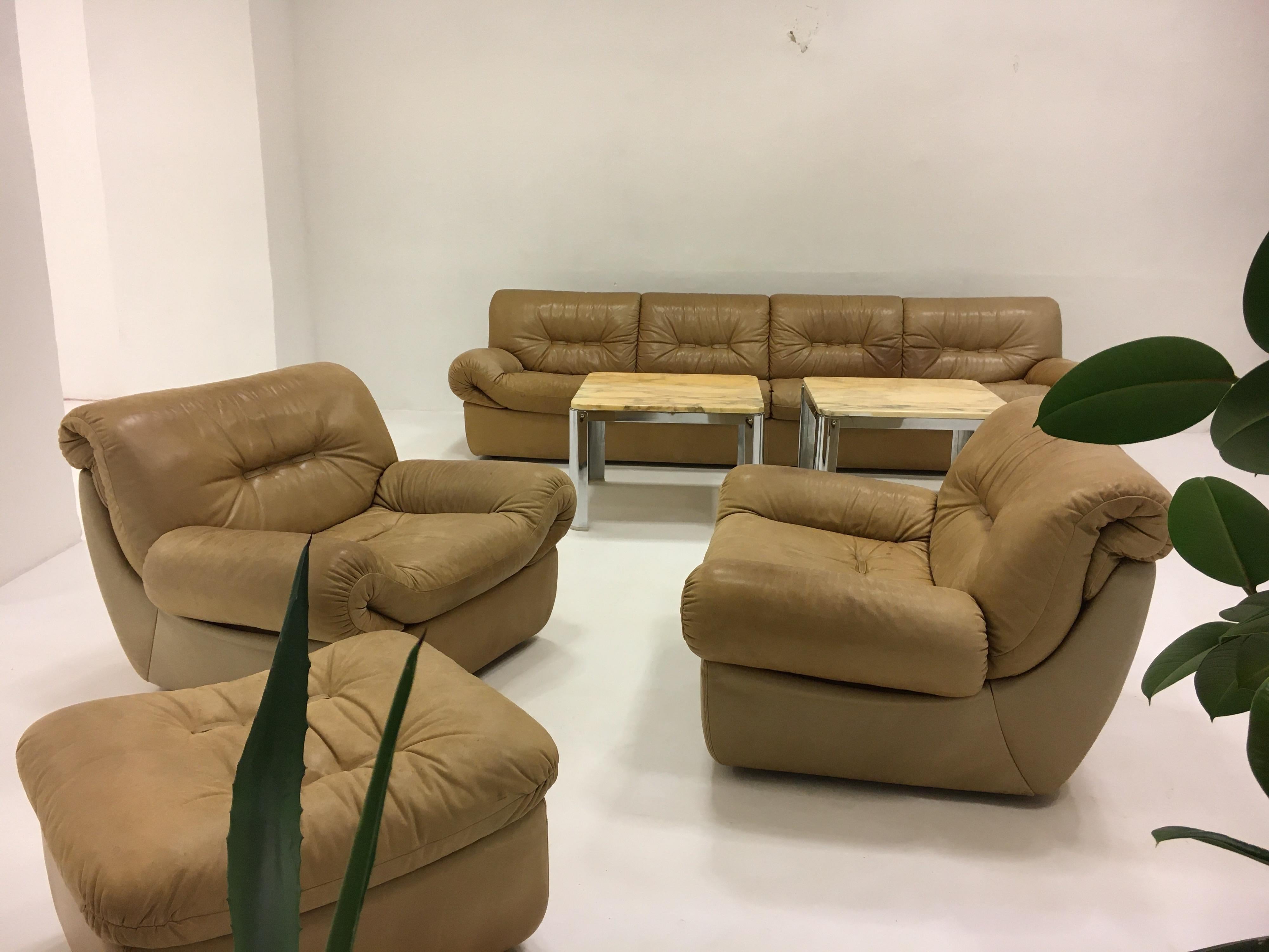 Wittmann, Model 'Chairman' Sofa Suite Living Room Set, Patinated Leather, 1971 For Sale 11