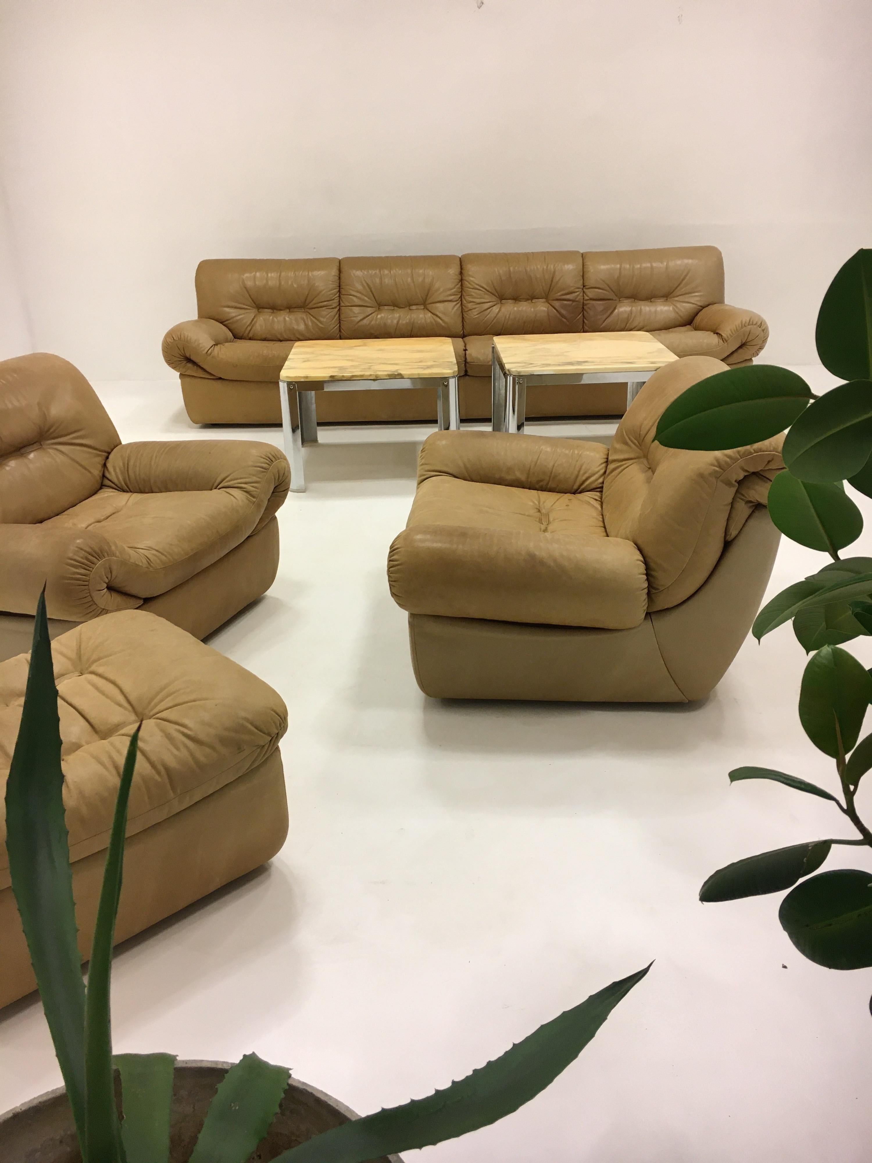Wittmann, Model 'Chairman' Sofa Suite Living Room Set, Patinated Leather, 1971 For Sale 12