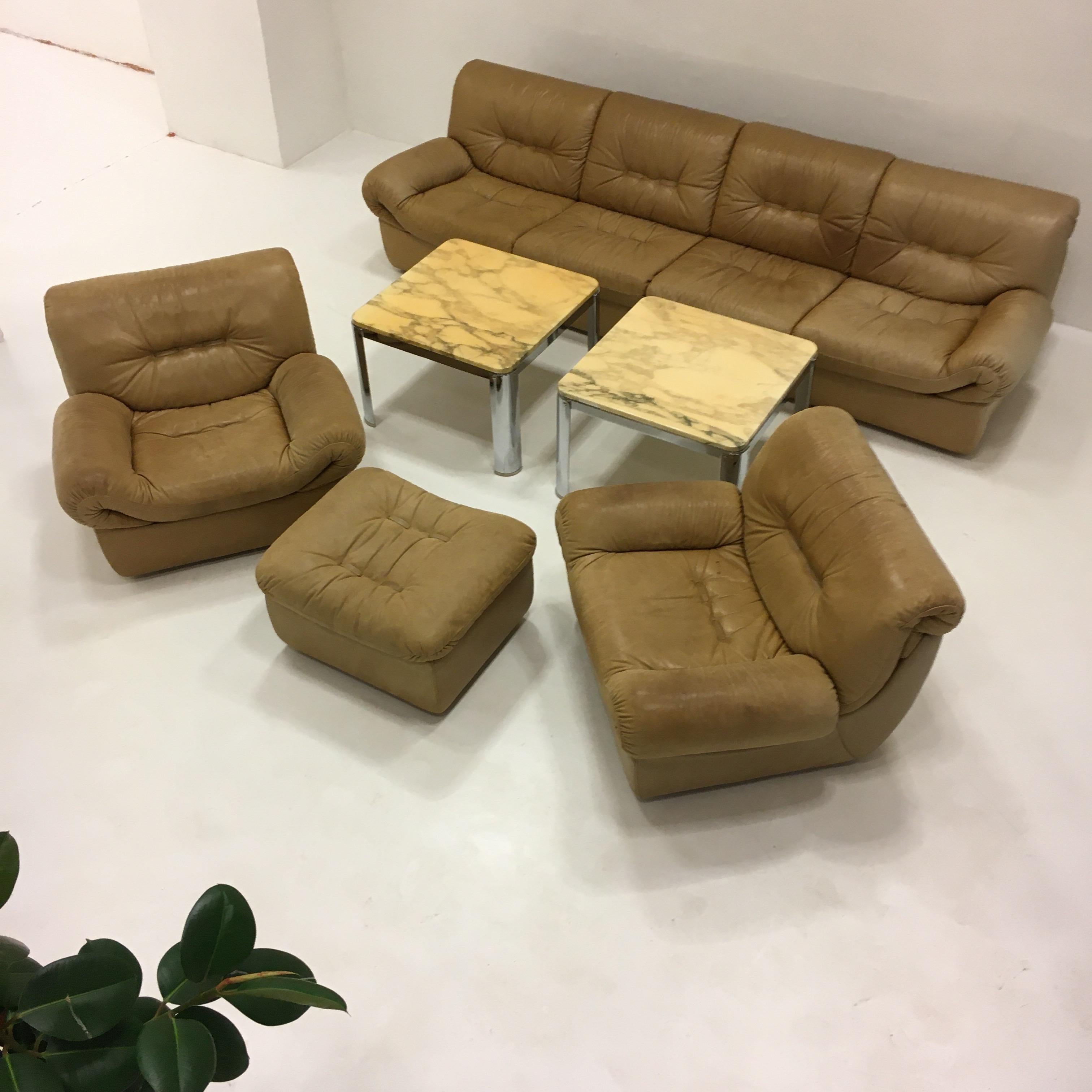 Wittmann, Model 'Chairman' Sofa Suite Living Room Set, Patinated Leather, 1971 For Sale 13