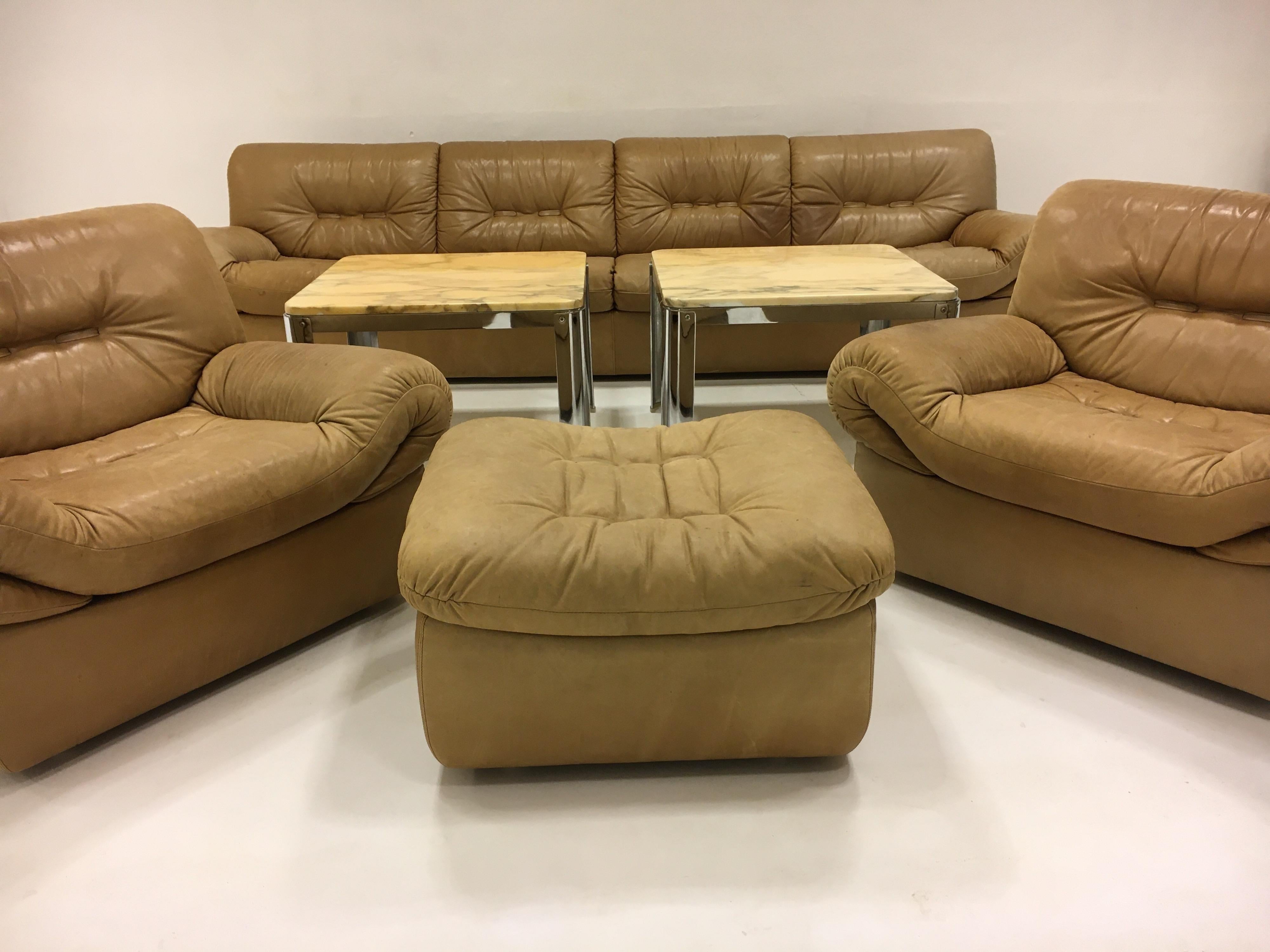 Austrian Wittmann, Model 'Chairman' Sofa Suite Living Room Set, Patinated Leather, 1971 For Sale