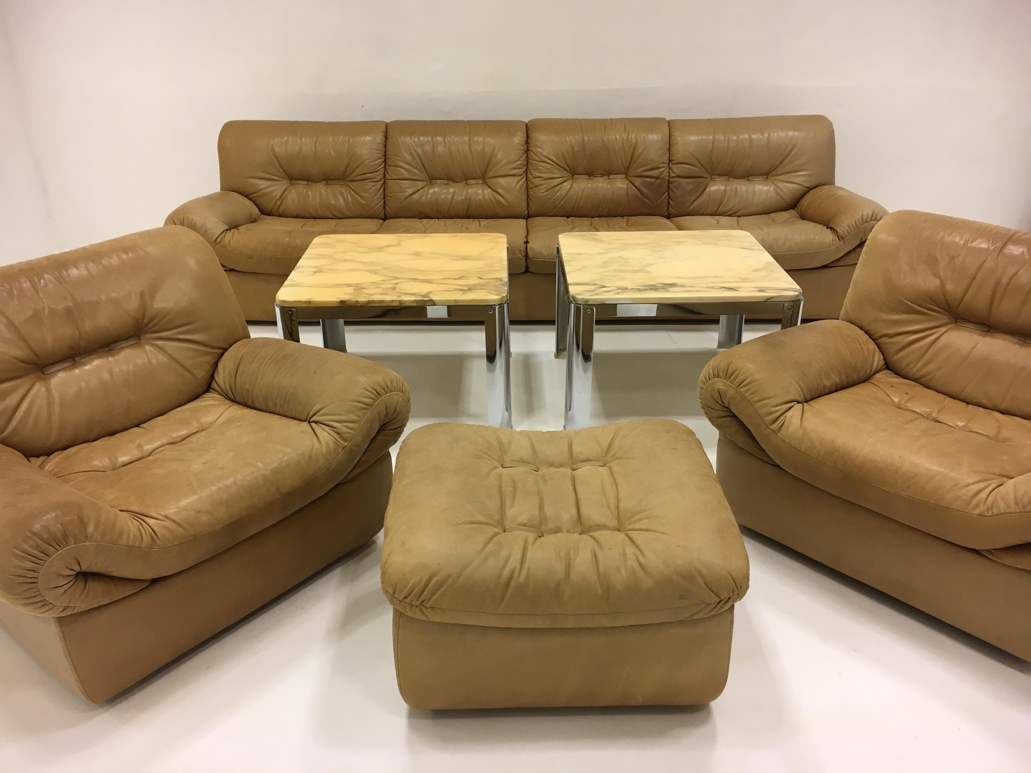 Wittmann, Model 'Chairman' Sofa Suite Living Room Set, Patinated Leather, 1971 In Good Condition For Sale In Vienna, AT