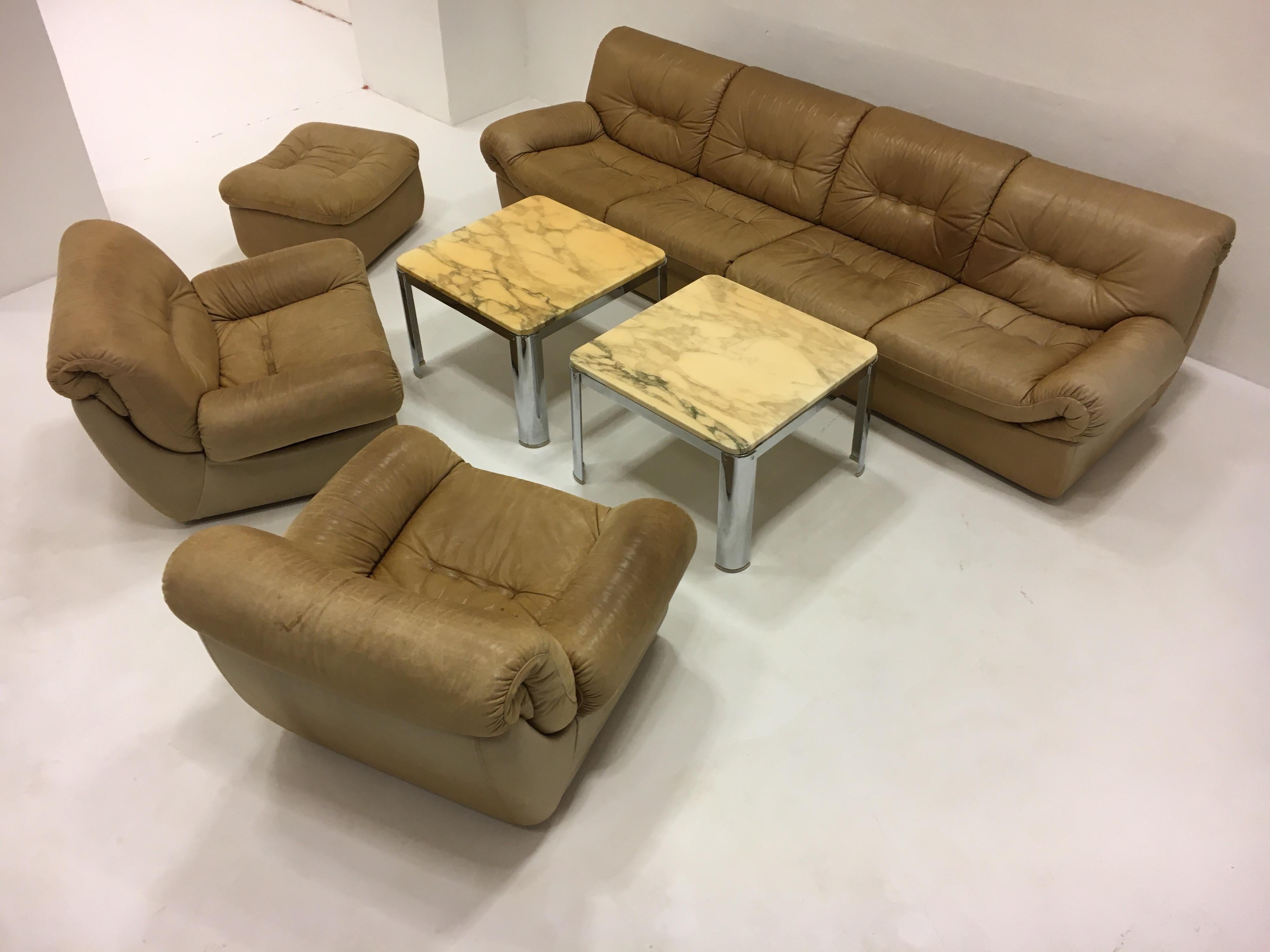 Wittmann, Model 'Chairman' Sofa Suite Living Room Set, Patinated Leather, 1971 For Sale 1
