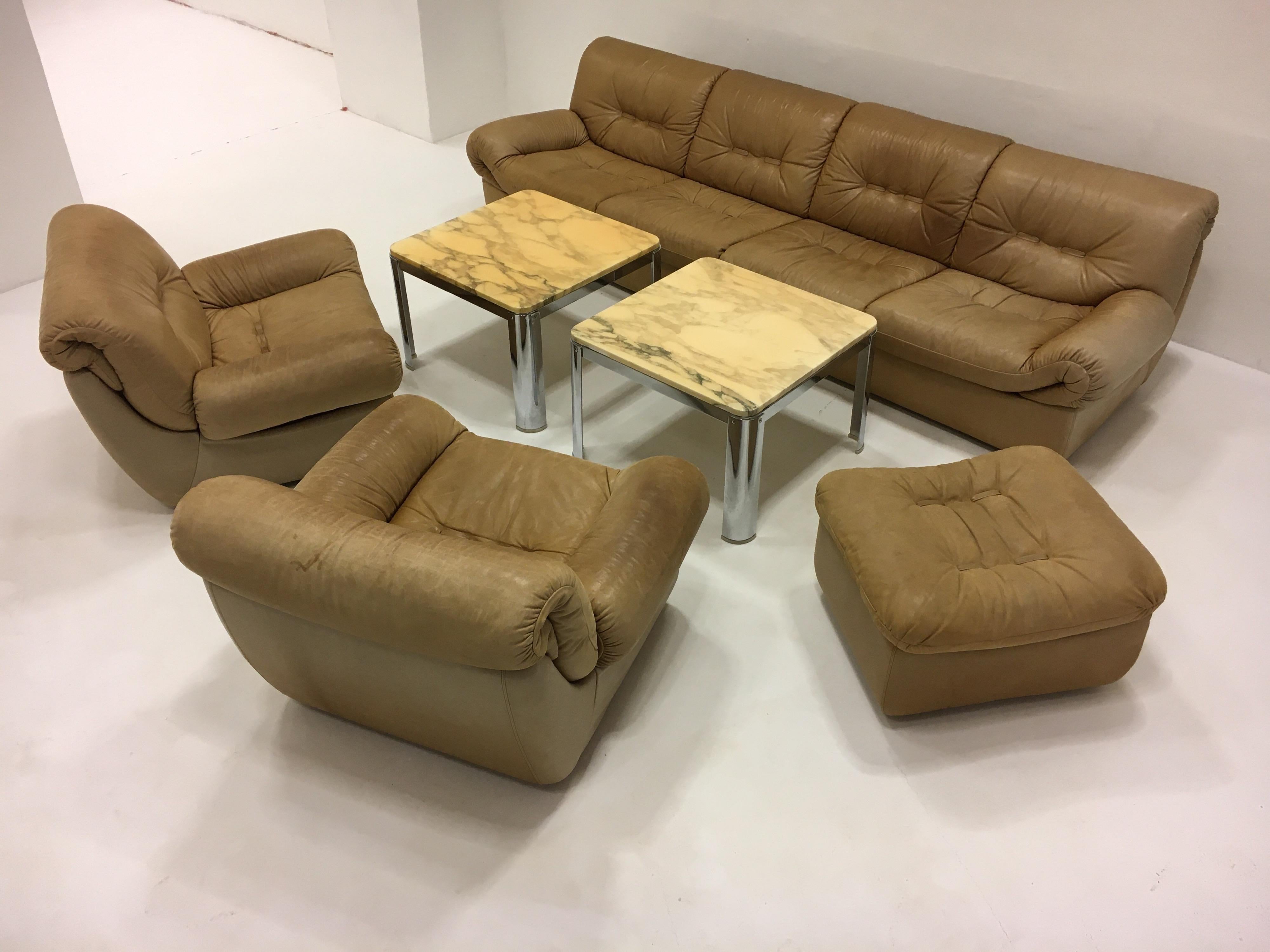 Wittmann, Model 'Chairman' Sofa Suite Living Room Set, Patinated Leather, 1971 For Sale 2