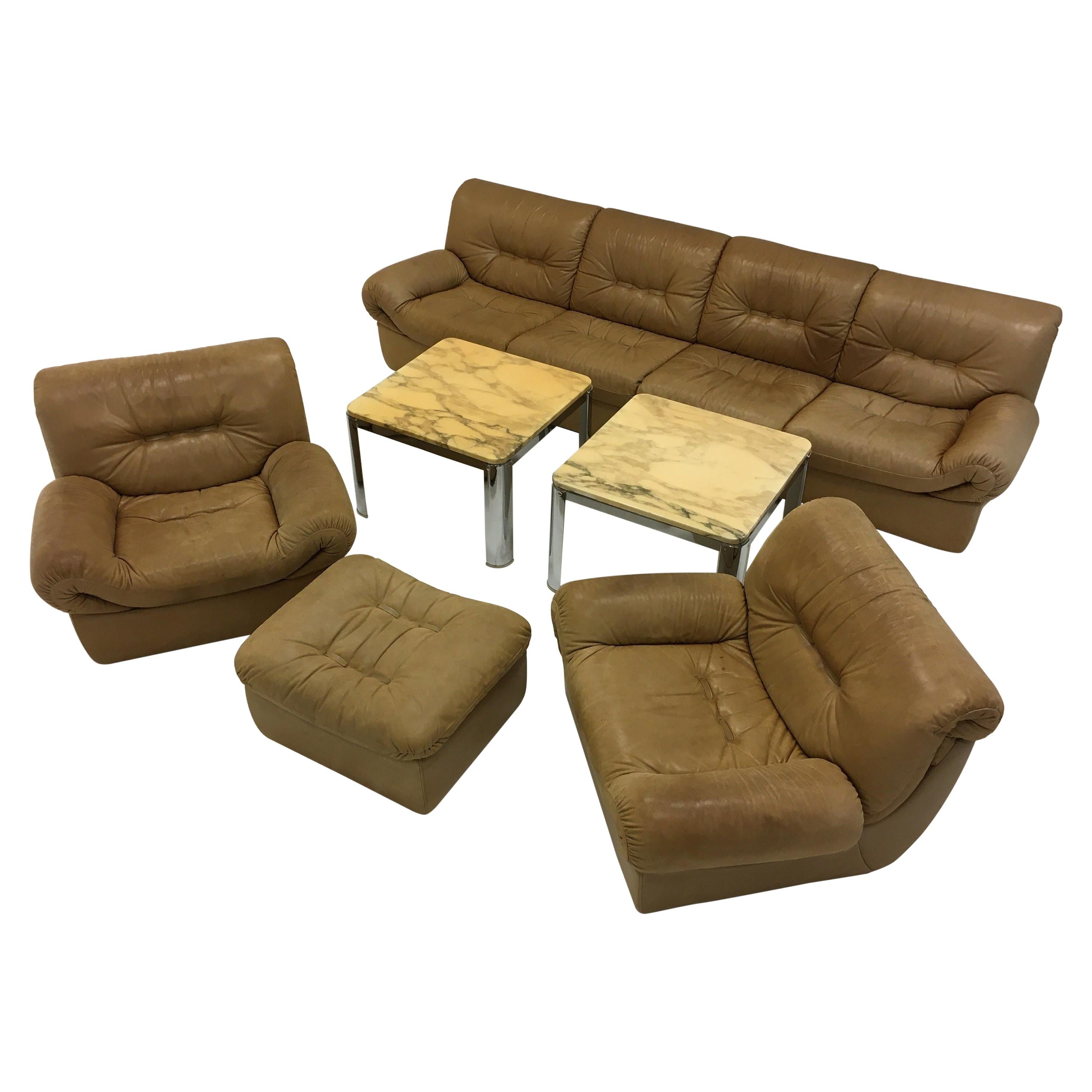 Wittmann, Model 'Chairman' Sofa Suite Living Room Set, Patinated Leather, 1971