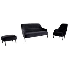 Wittmann Mono Fabric Sofa Set Dark Blue 1x Two-Seater 1x Armchair 1x Stool Gray