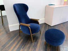 Wittmann Navy Velvet Vuelta High Back Lounge Armchair and Ottoman by Jaime Hayon