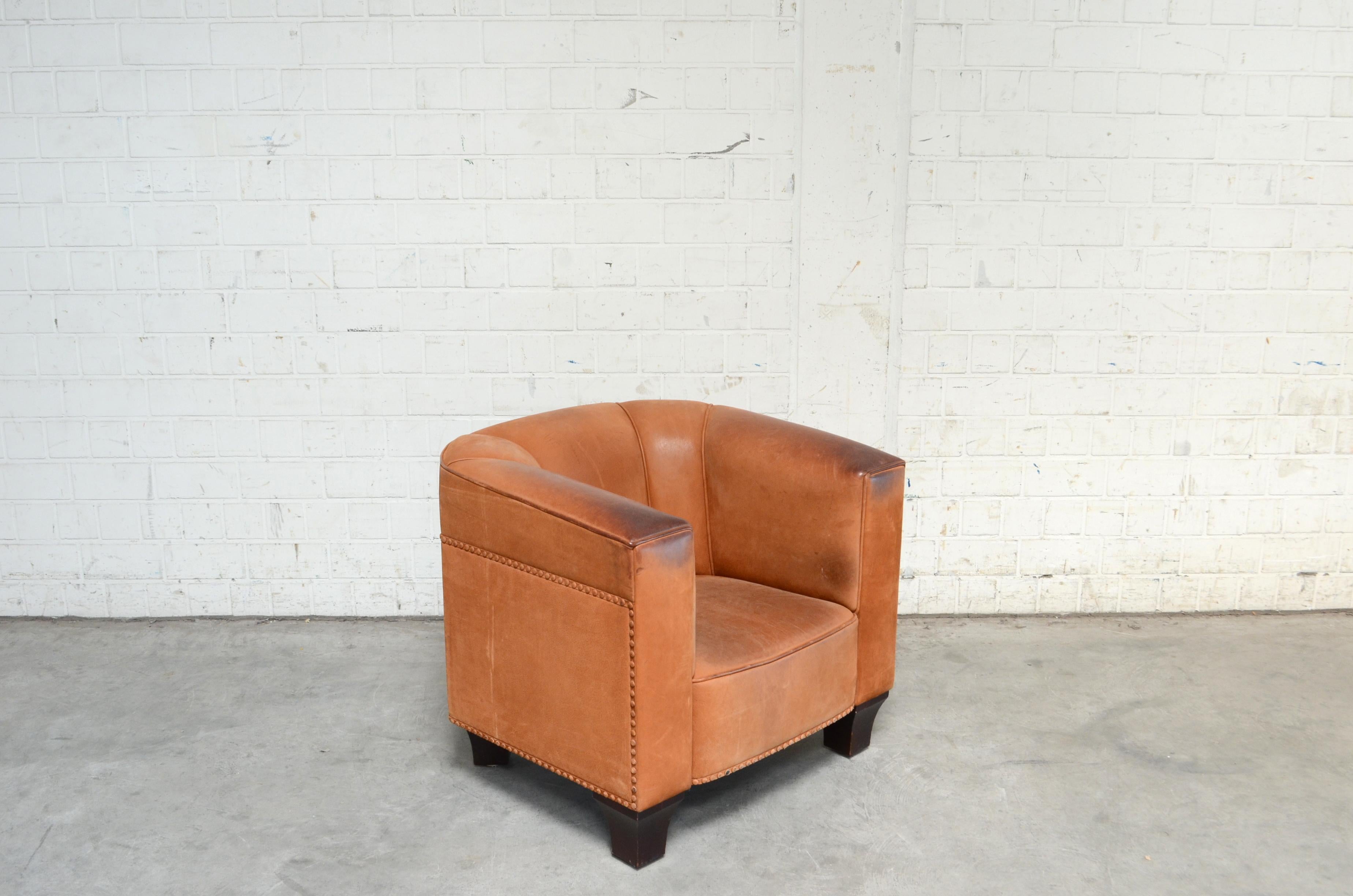 Wittmann Palais Stoclet Vintage Cognac Leather Armchair by Josef Hoffmann 9