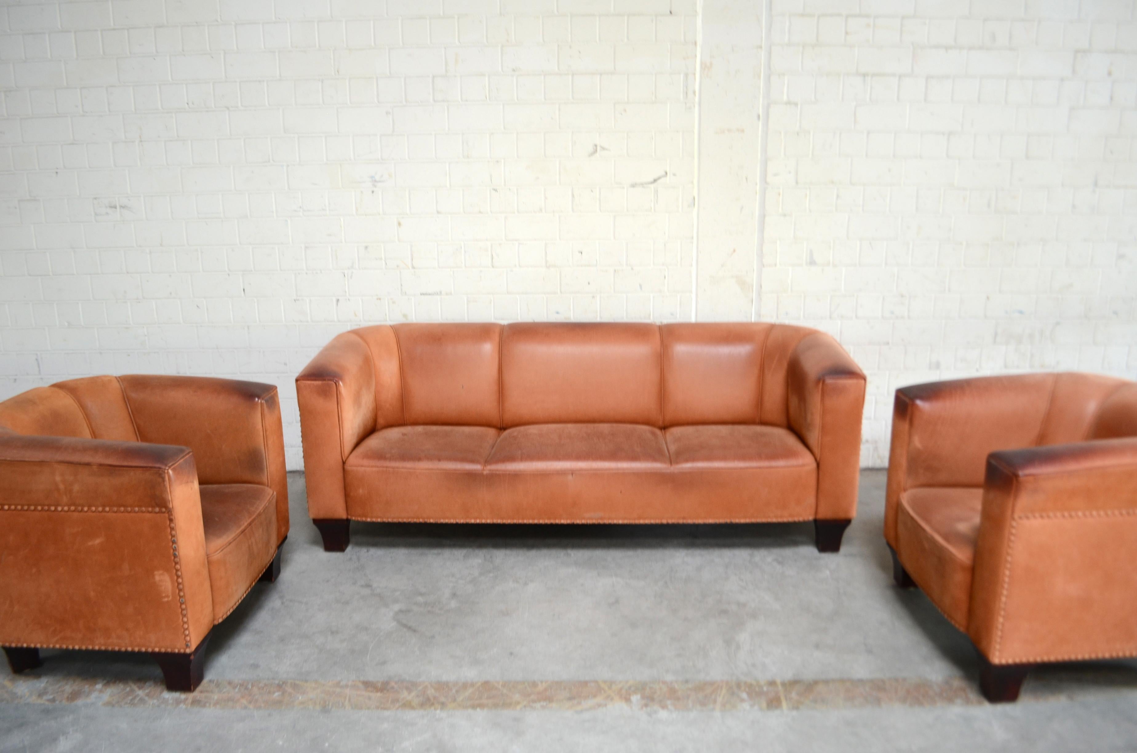 Wittmann Palais Stoclet Cognacfarbener Vintage-Ledersessel von Josef Hoffmann 13