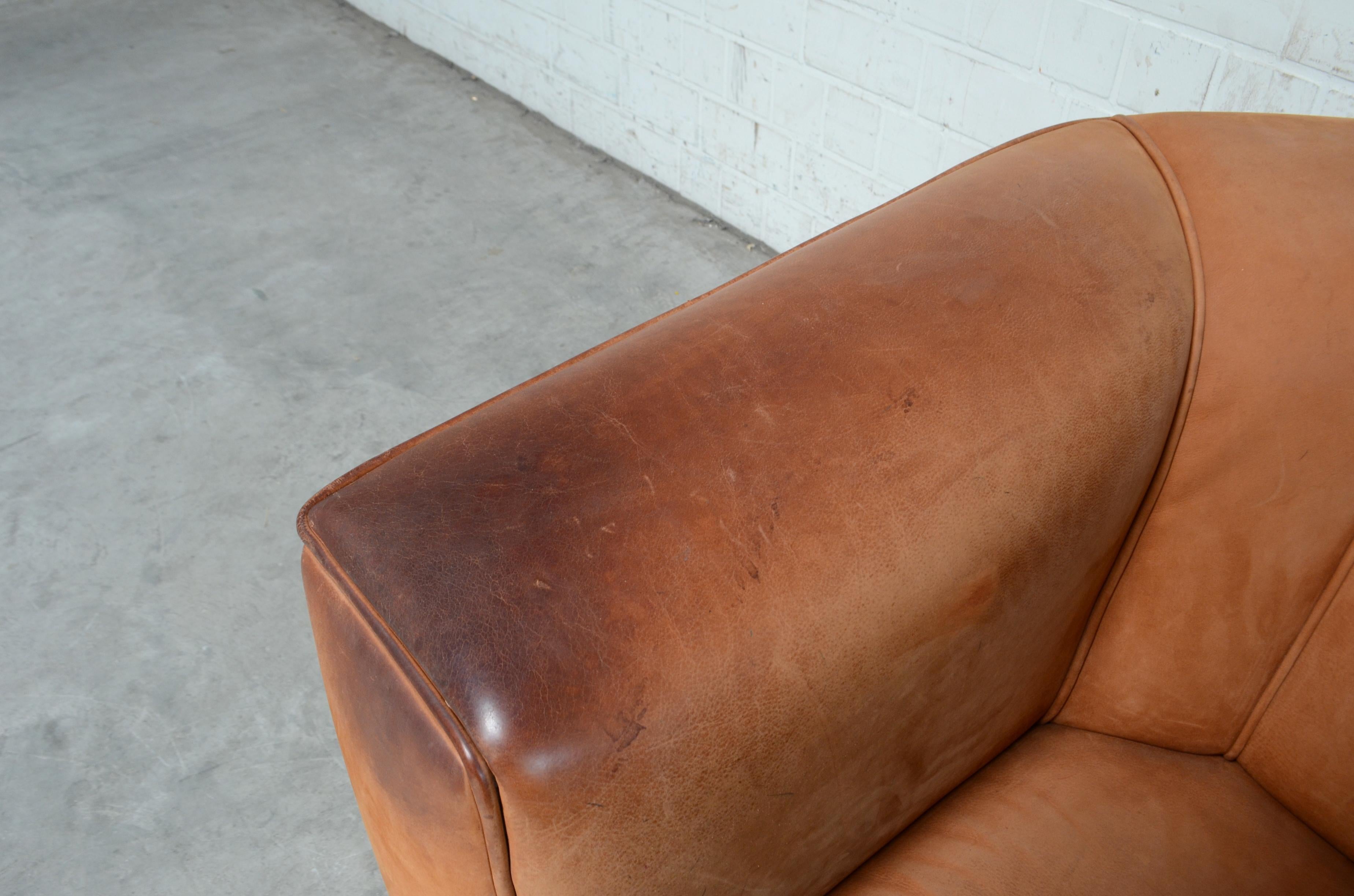 Early 20th Century Wittmann Palais Stoclet Vintage Cognac Leather Armchair by Josef Hoffmann
