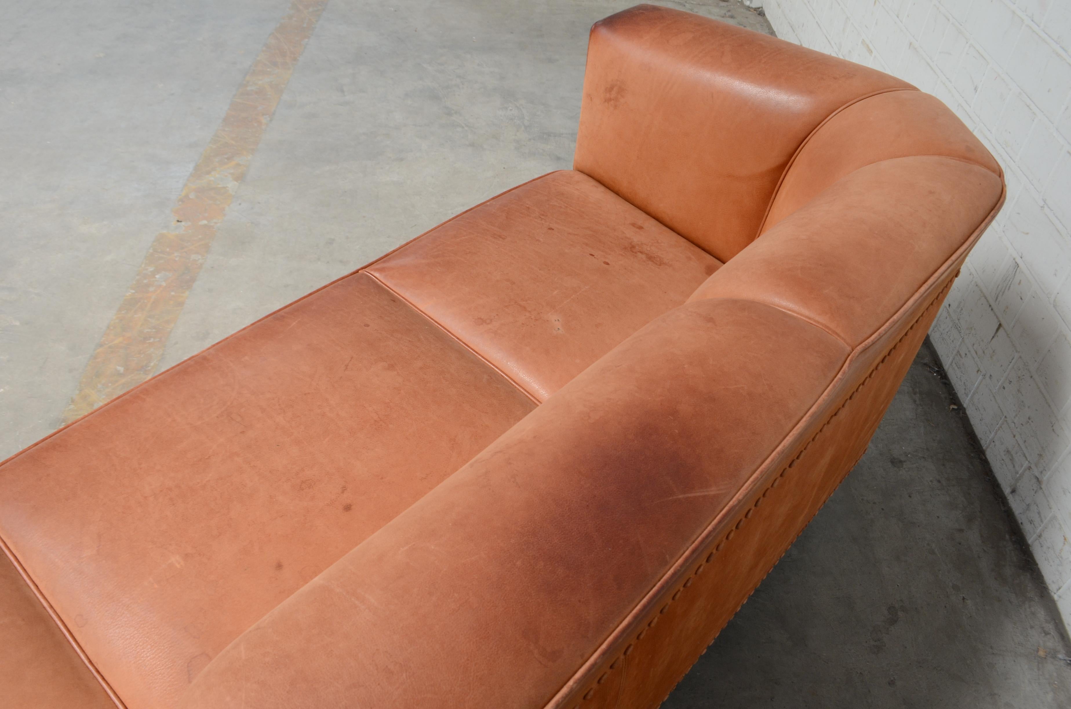 Wittmann Palais Stoclet Vintage Cognac Leather Sofa by Josef Hoffmann 9