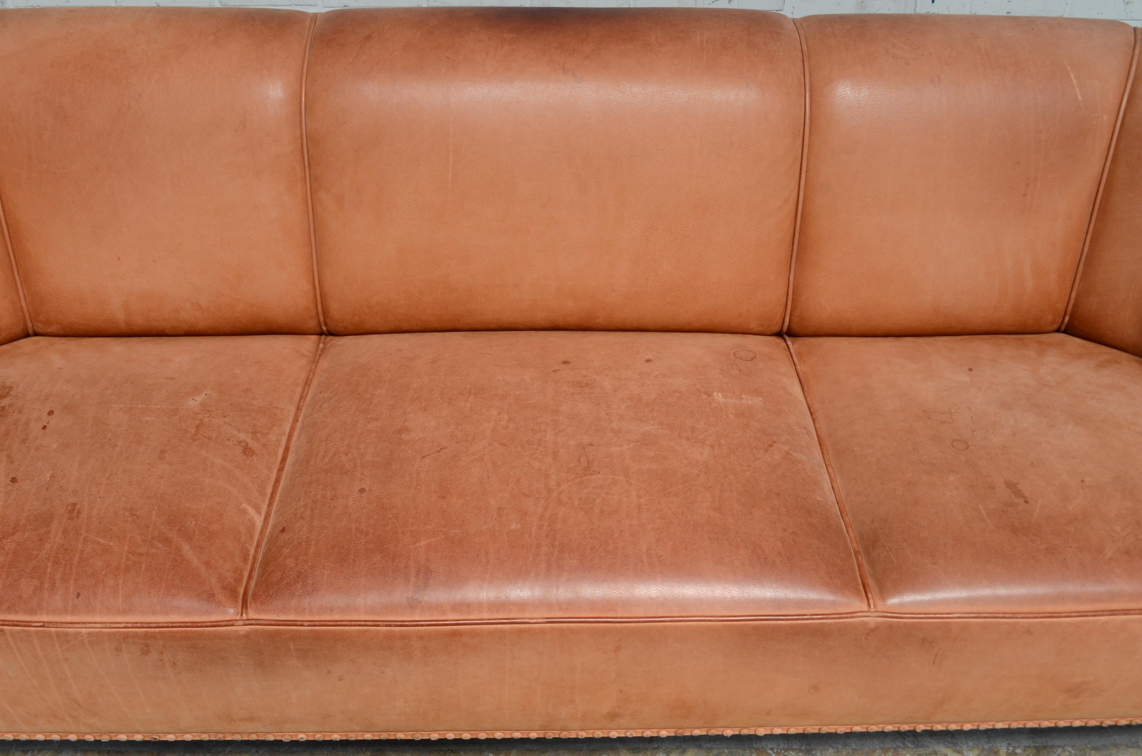 Vienna Secession Wittmann Palais Stoclet Vintage Cognac Leather Sofa by Josef Hoffmann