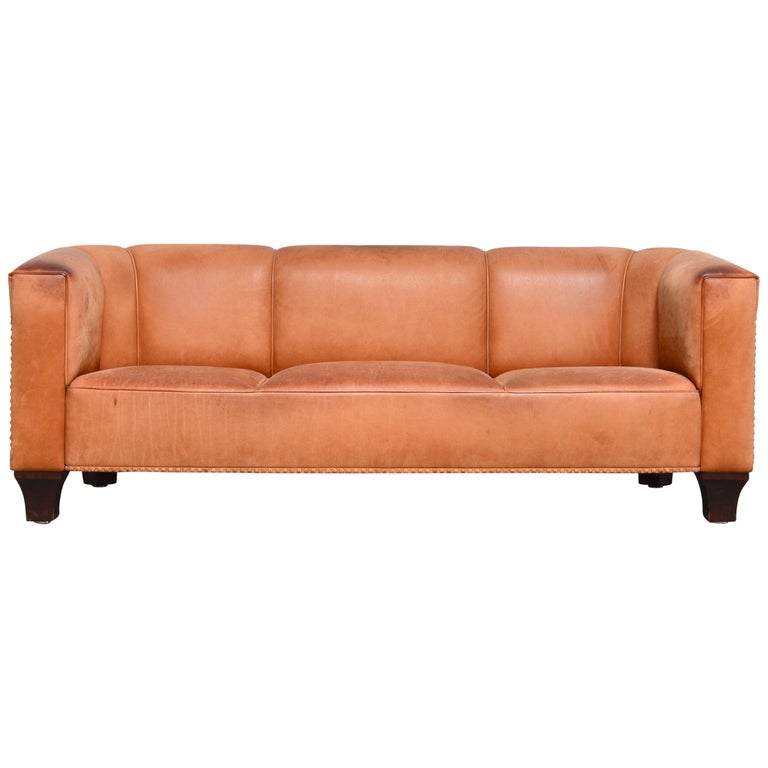 Wittmann Palais Stoclet Vintage Cognac Leather Sofa By Josef Hoffmann