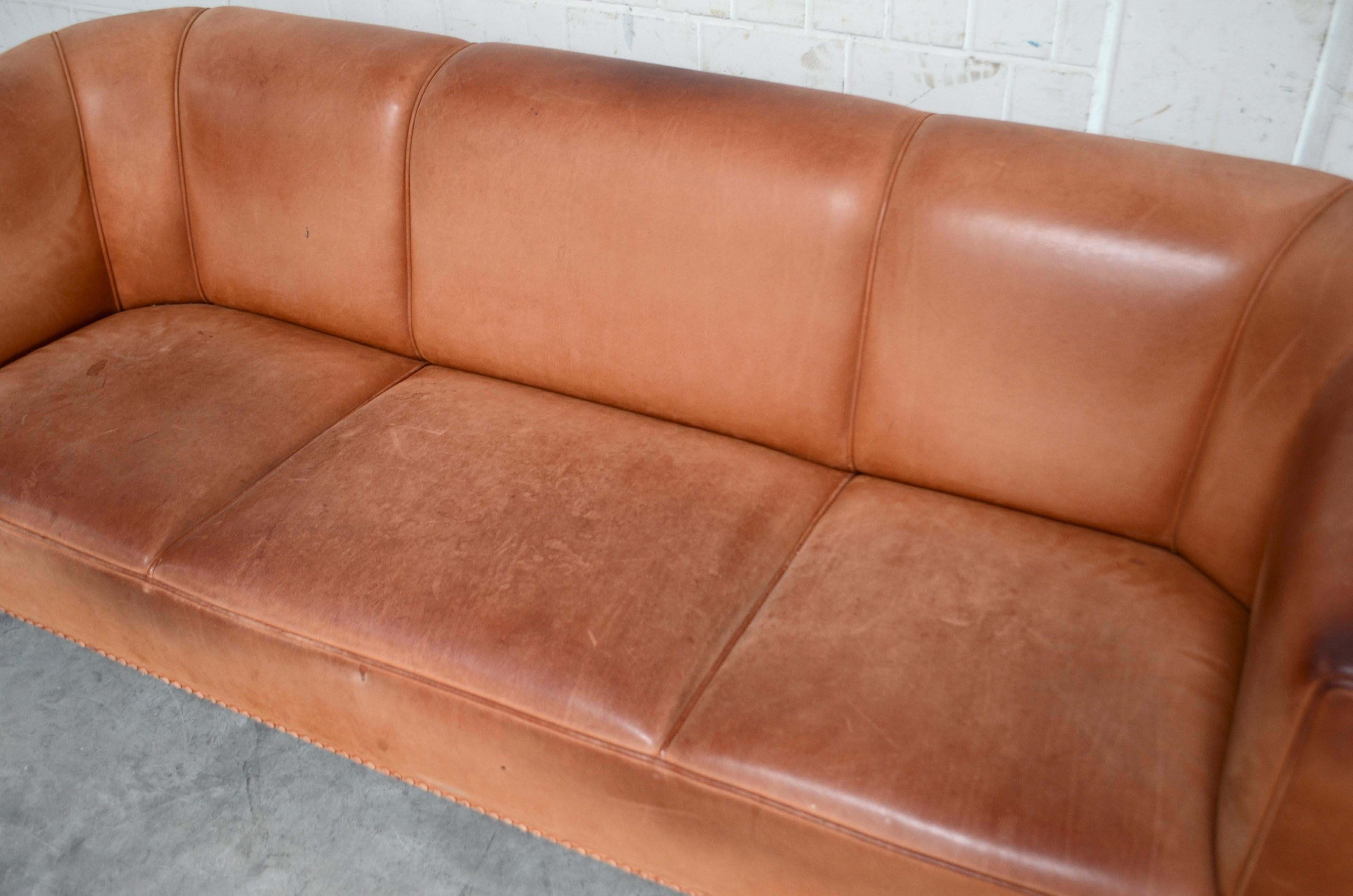Wittmann Palais Stoclet Vintage Cognac Leather Sofa by Josef Hoffmann In Good Condition In Munich, Bavaria