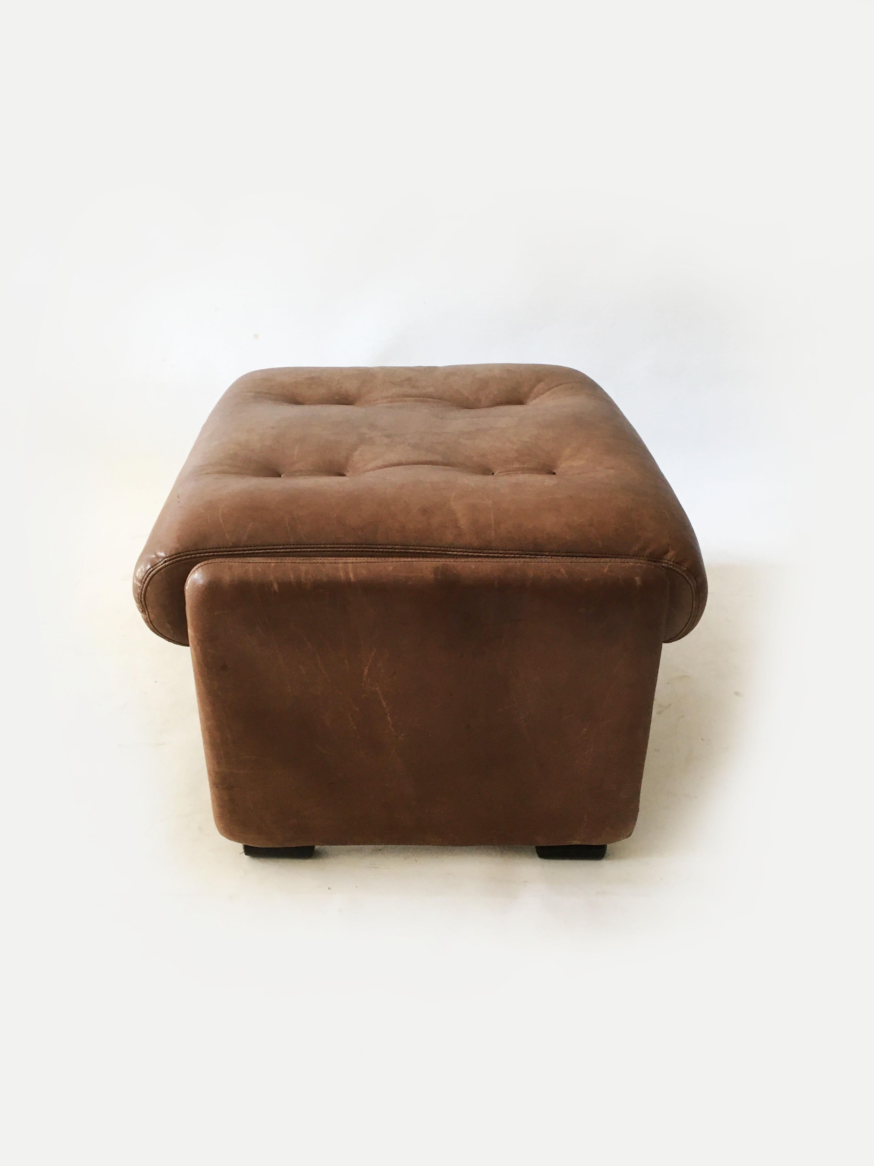 Wittmann Patinated Leather Ottoman Model 'Atrium' Set of Three, Austria, 1970s 3