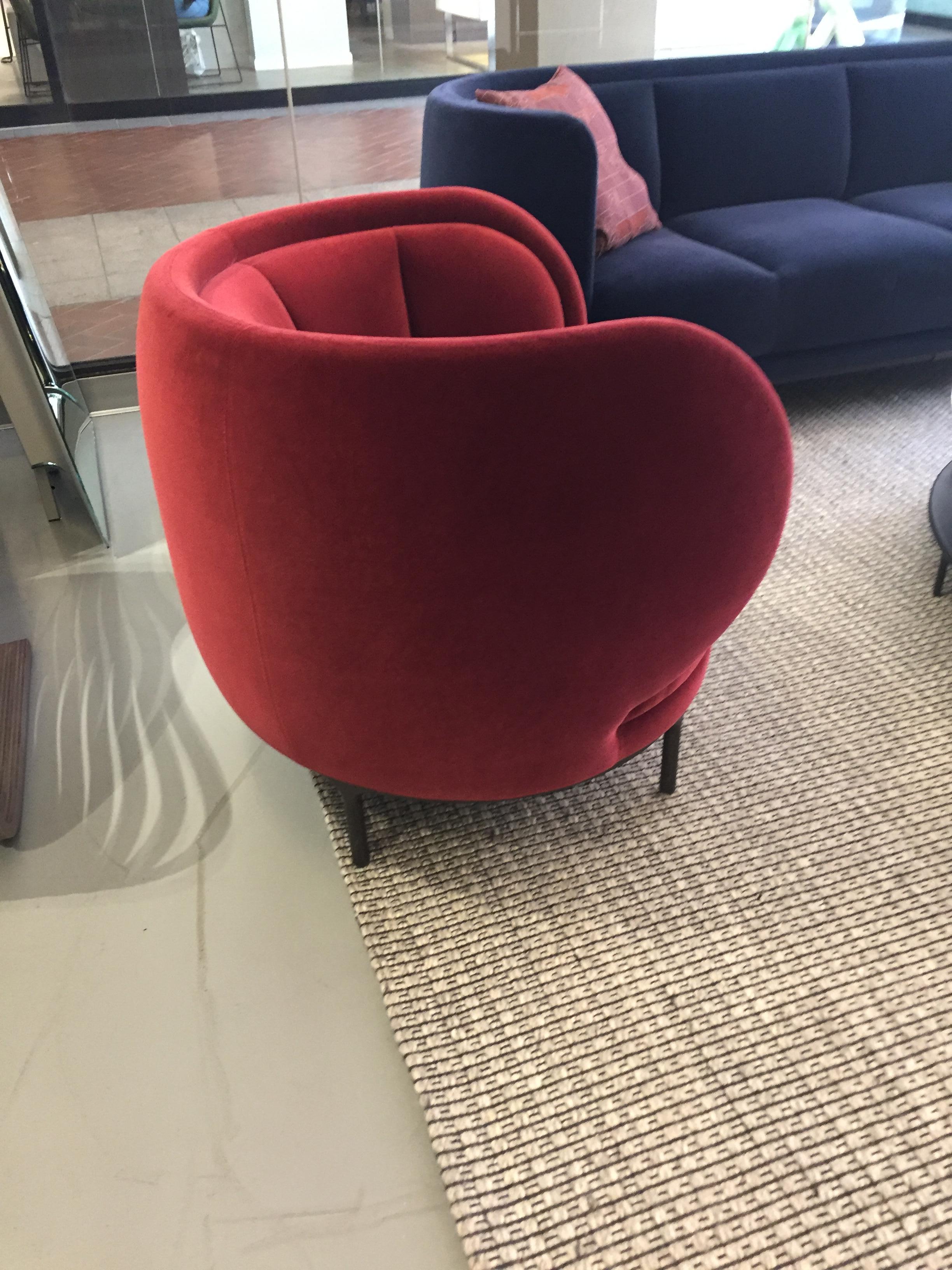 Wittmann Red Velvet Vuelta Armchair by Jaime Hayon In Excellent Condition In New York, NY