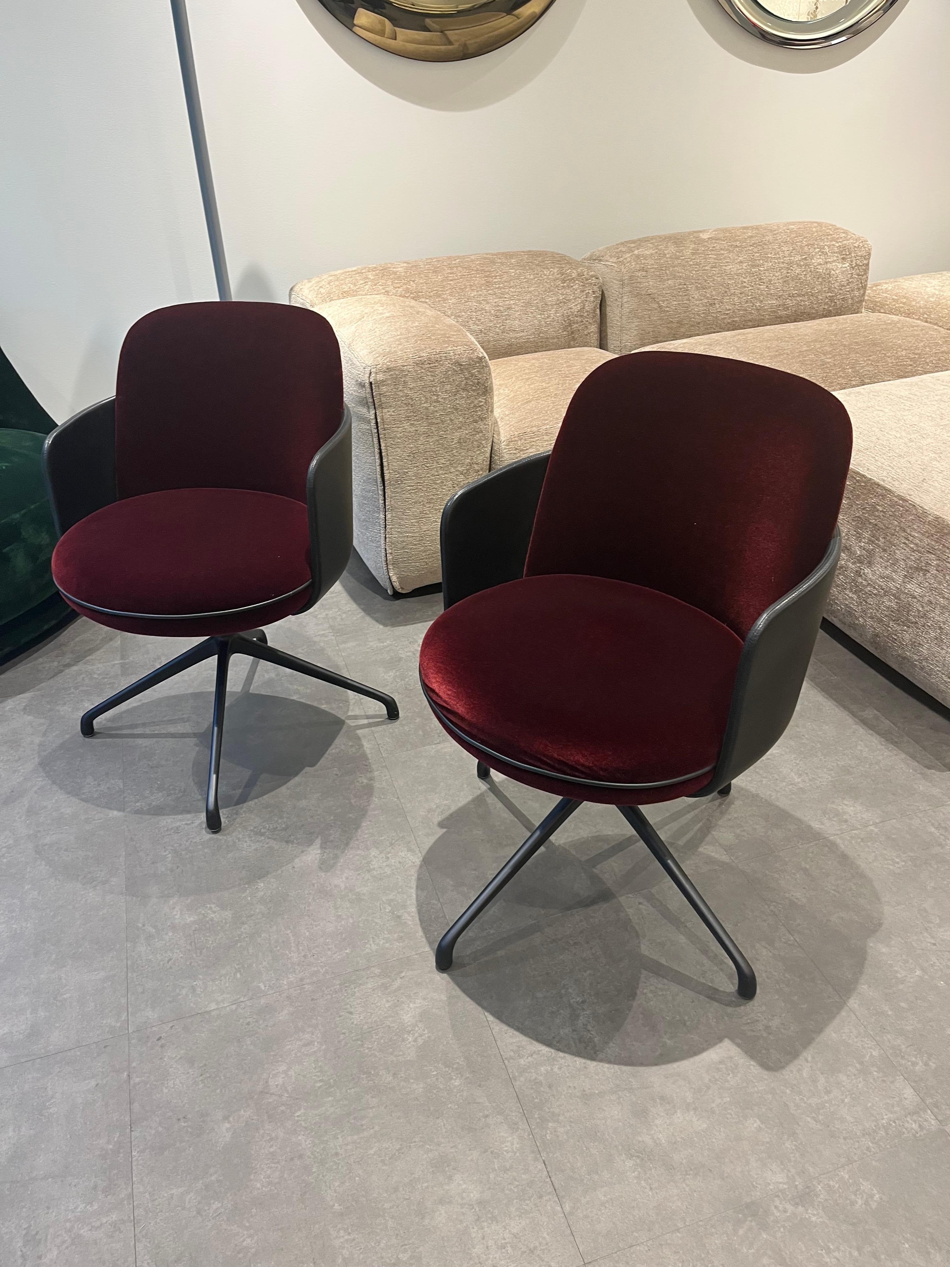 Modern Wittmann Set of Two Velvet Swivel Merwyn Armchairs by Sebastian Herkner in STOCK For Sale