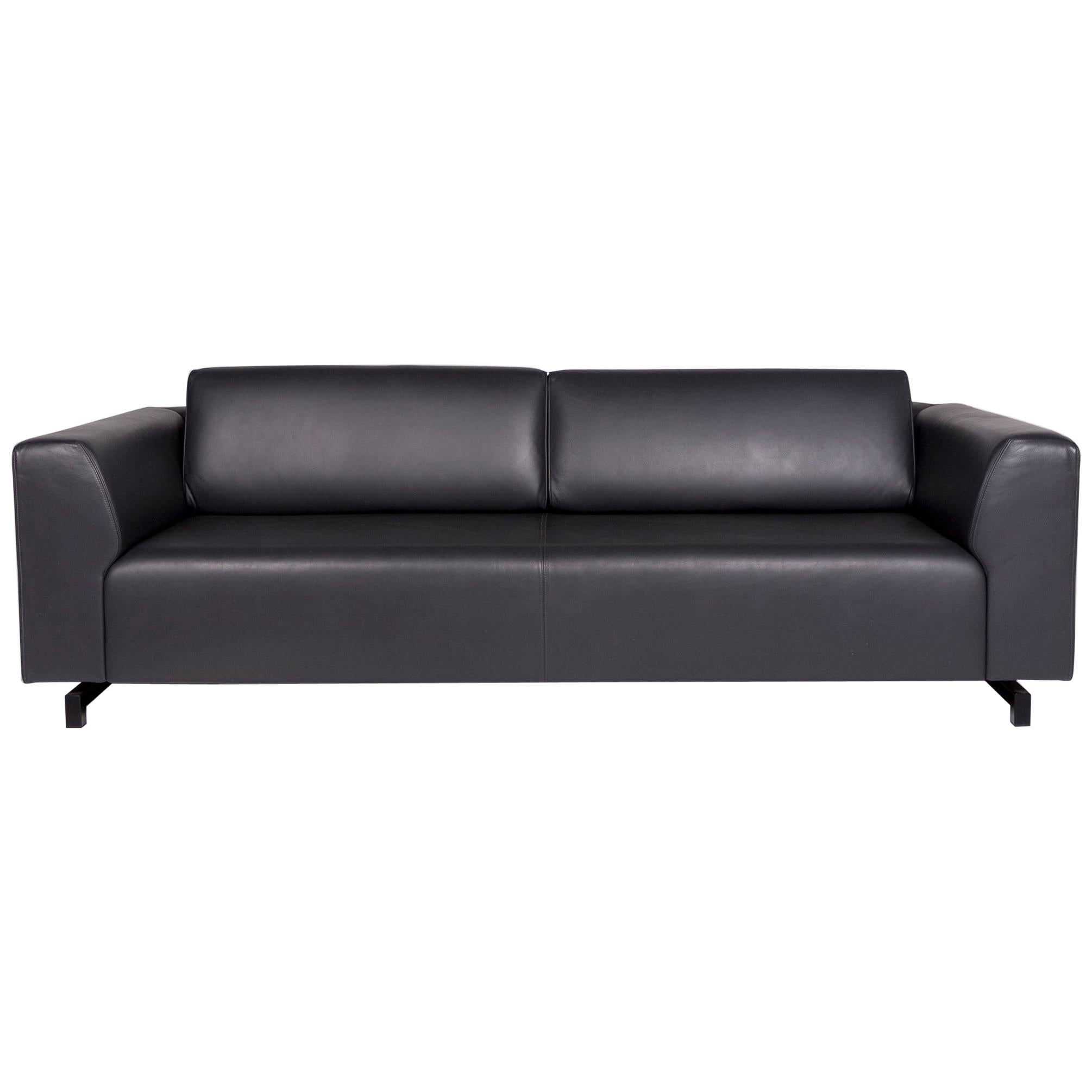 Wittmann Square Leather Sofa Gray Dark Gray ThreeSeat Couch at 1stDibs