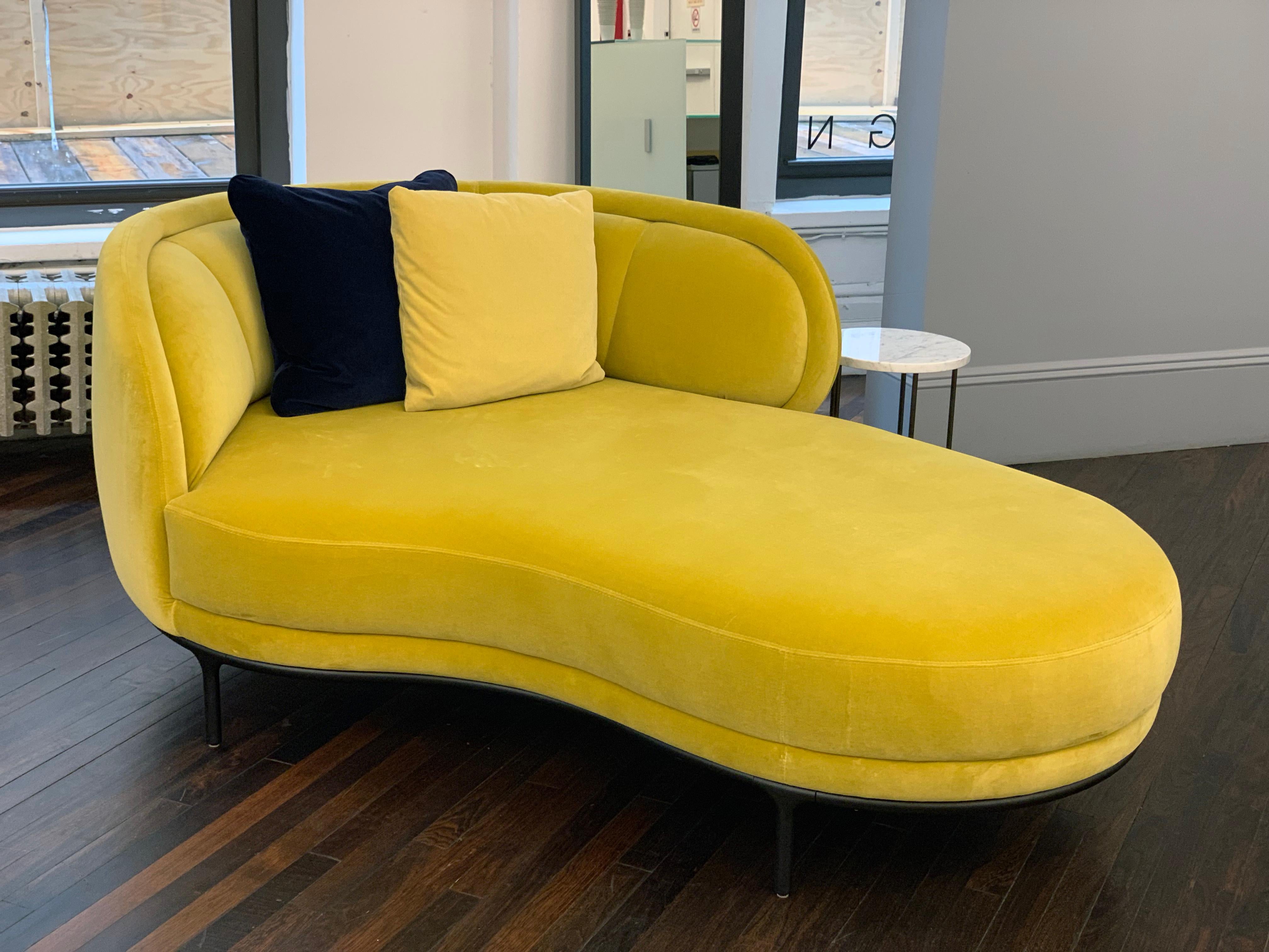 yellow velvet chaise lounge