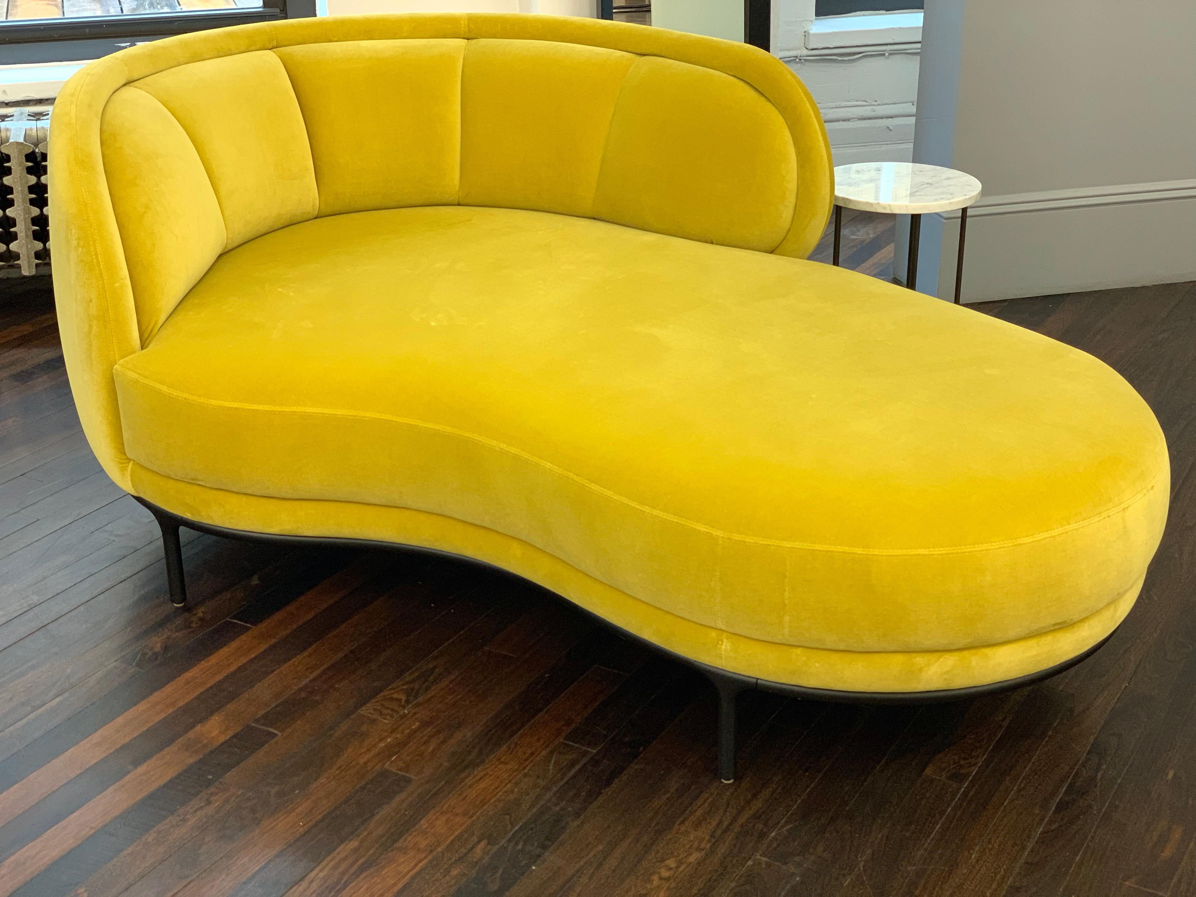 Contemporary Wittmann Vuelta Chaise Lounge by Jaime Hayon, in Yellow Raf Simmons Velvet 