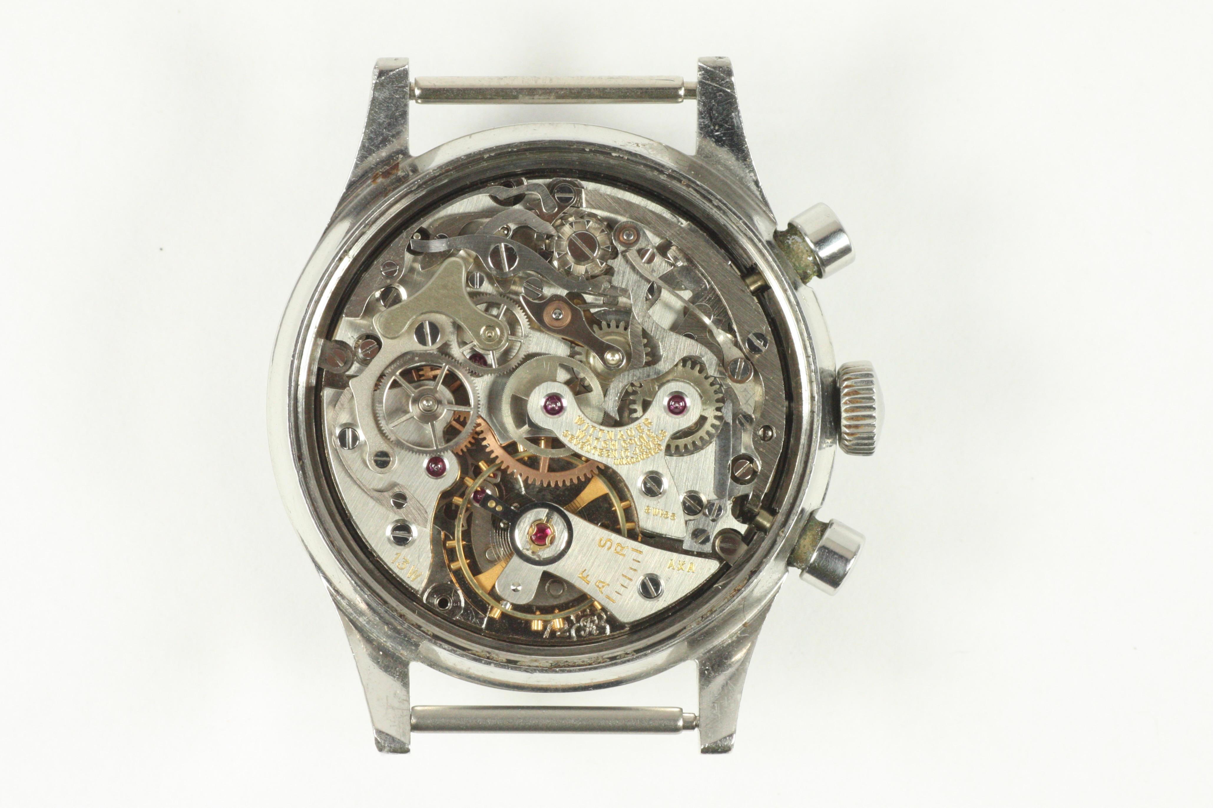 Wittnauer 3 Register Chronograph Stainless Steel Racing Wristwatch, c. 1950 For Sale 2