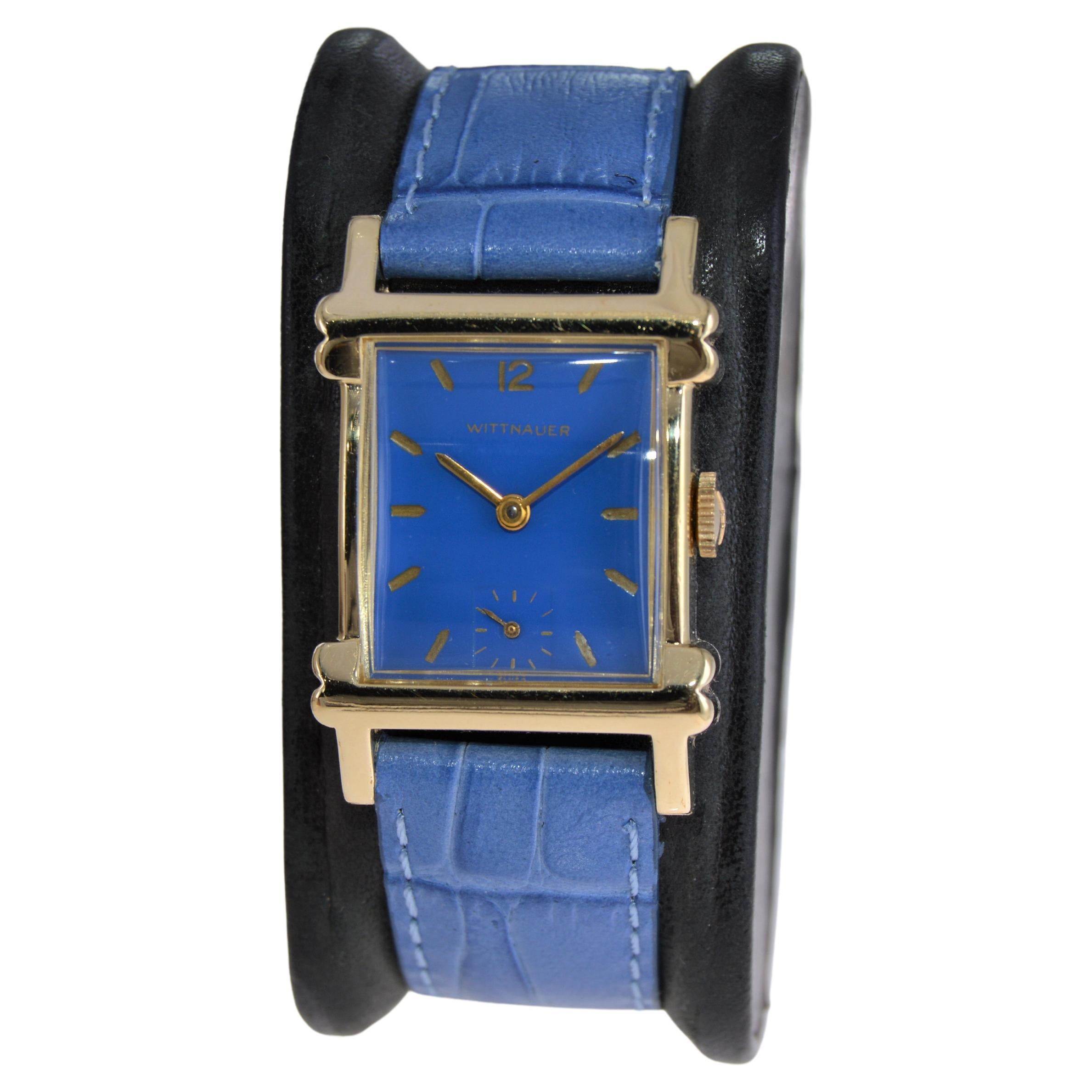 FACTORY / HOUSE: Wittnauer Watch Company 
STYLE / REFERENCE: Art Deco / Reference 5005
METAL / MATERIAL: Yellow Gold Filled
CIRCA / YEAR: 1940's
DIMENSIONS / SIZE: 38mm Length X 26mm Width
MOVEMENT / CALIBER: Manual Winding / 17 Jewels / Caliber