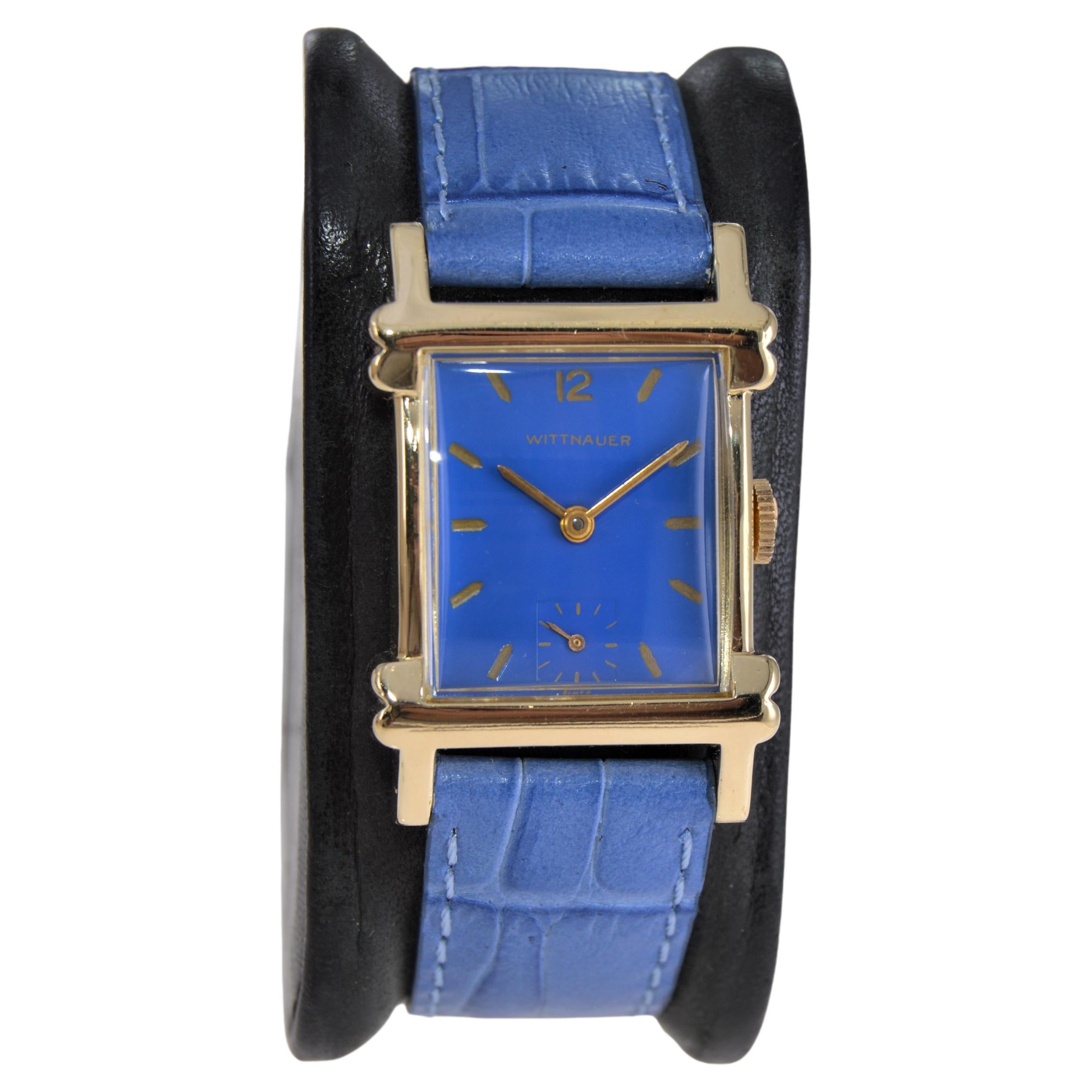 Wittnauer Art Deco Tank Style Yellow Gold Filled with Custom Finished Dial 1940s For Sale