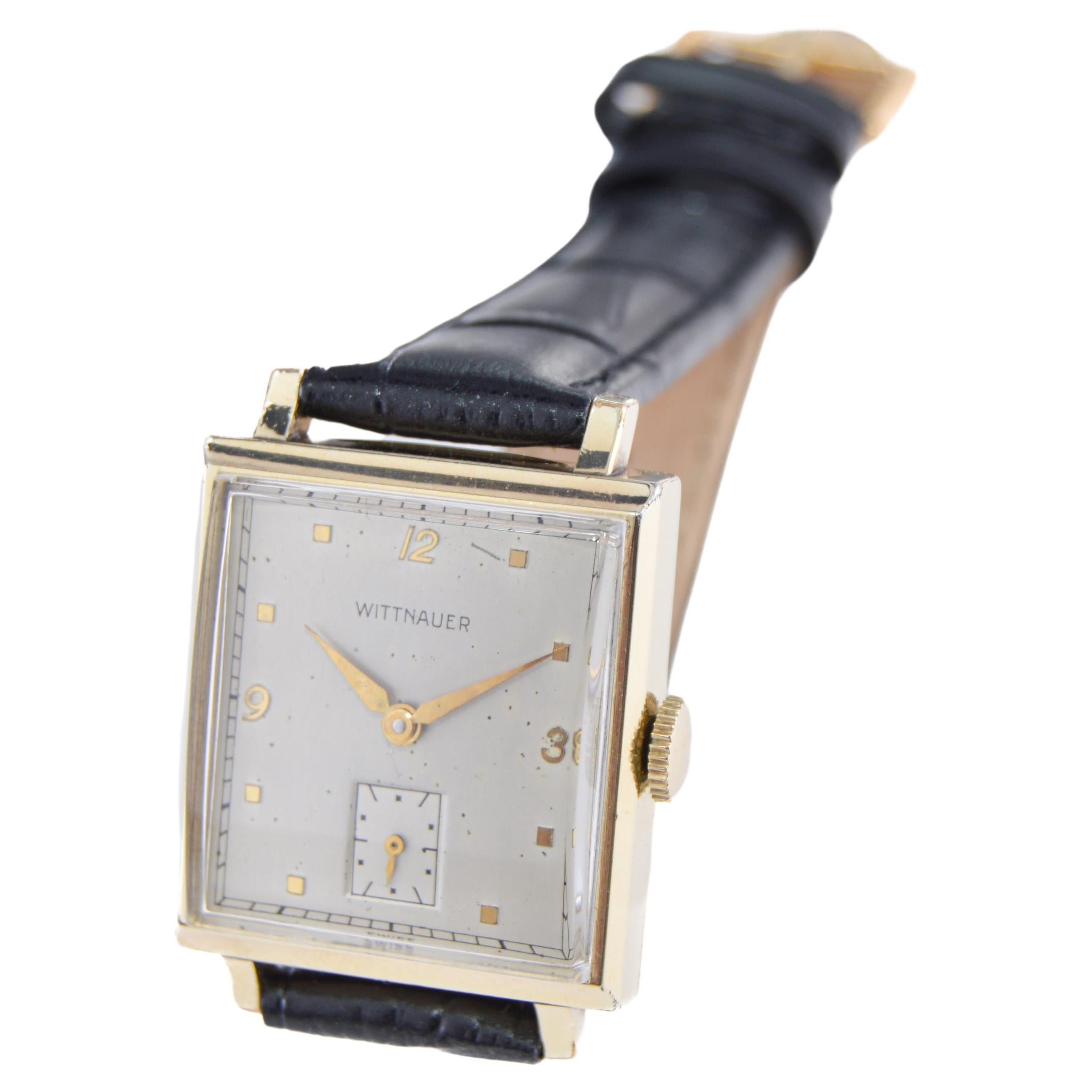 Wittnauer Art Deco Watch Tank Style  Watch with Original Dial circa 1940's For Sale 3
