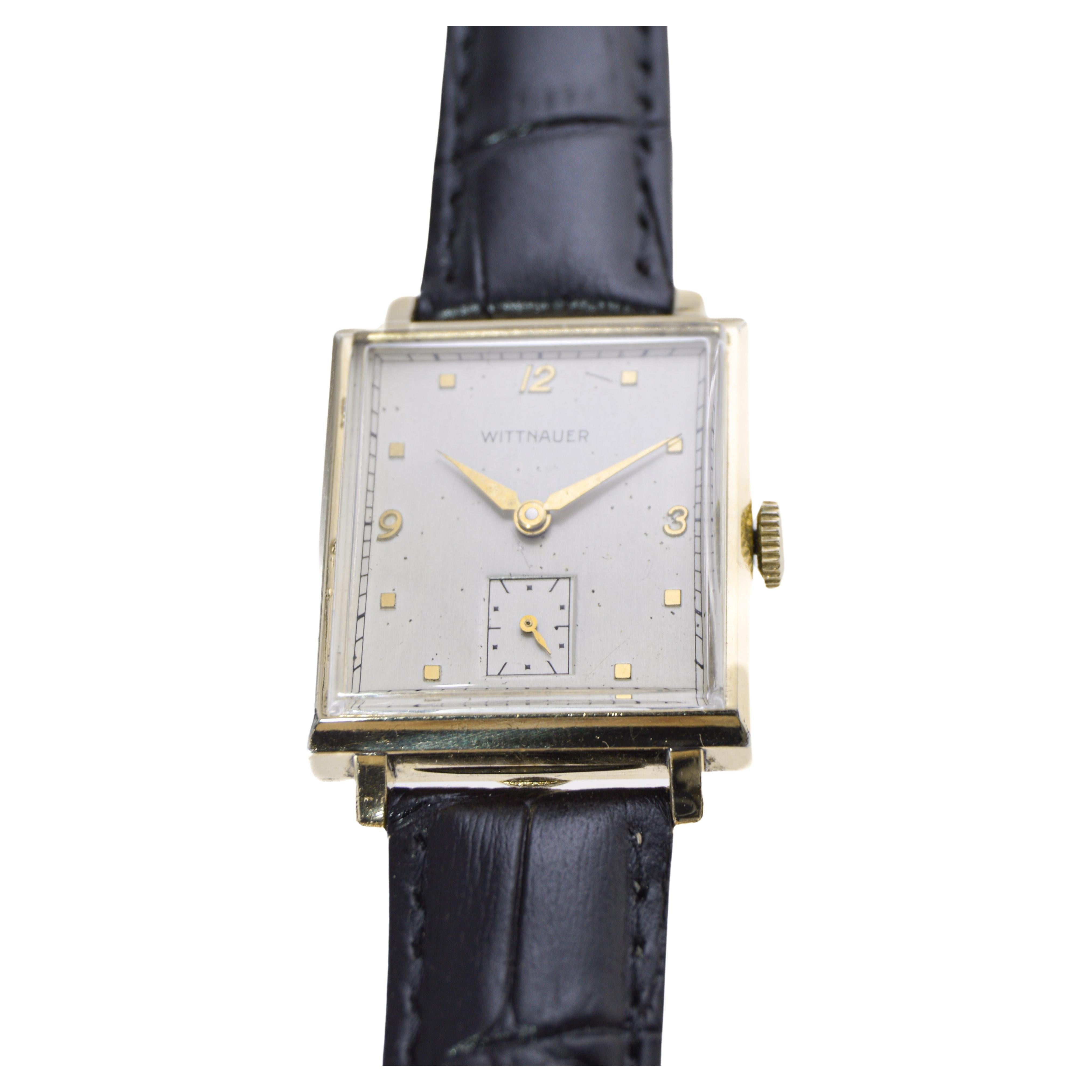 Wittnauer Art Deco Watch Tank Style  Watch with Original Dial circa 1940's In Excellent Condition For Sale In Long Beach, CA