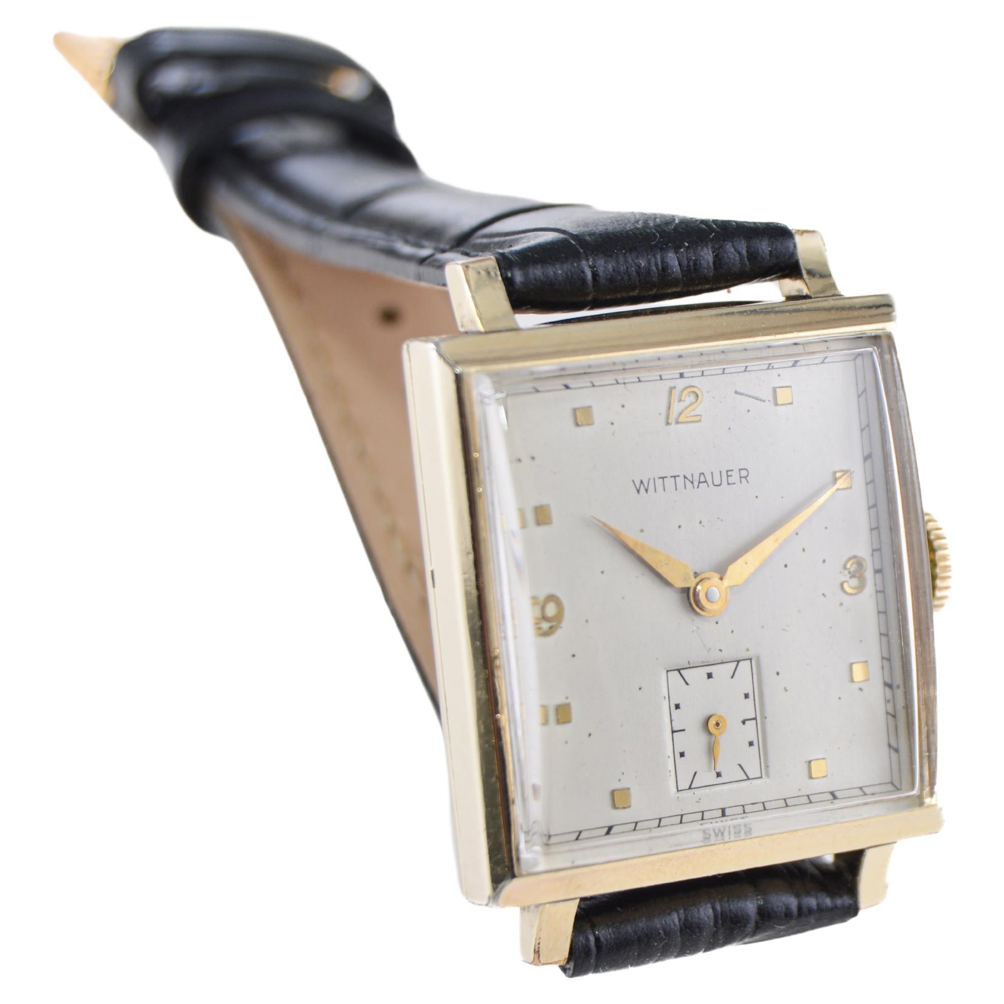 Wittnauer Art Deco Watch Tank Style  Watch with Original Dial circa 1940's For Sale 1