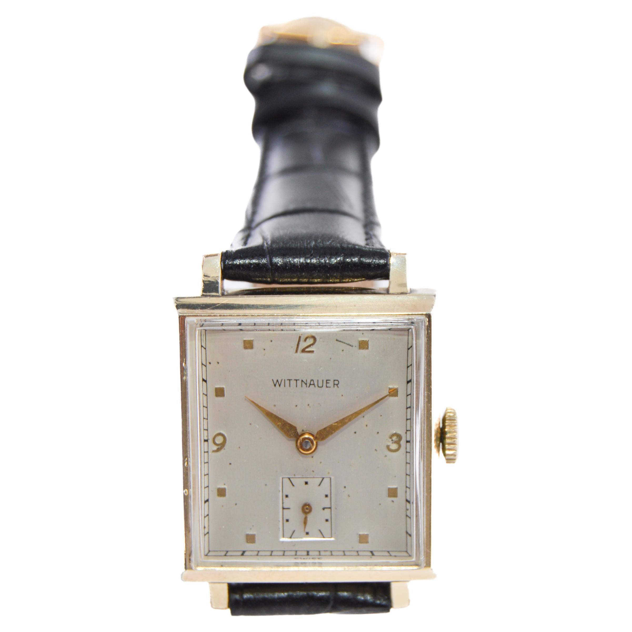 Wittnauer Art Deco Watch Tank Style  Watch with Original Dial circa 1940's For Sale 2