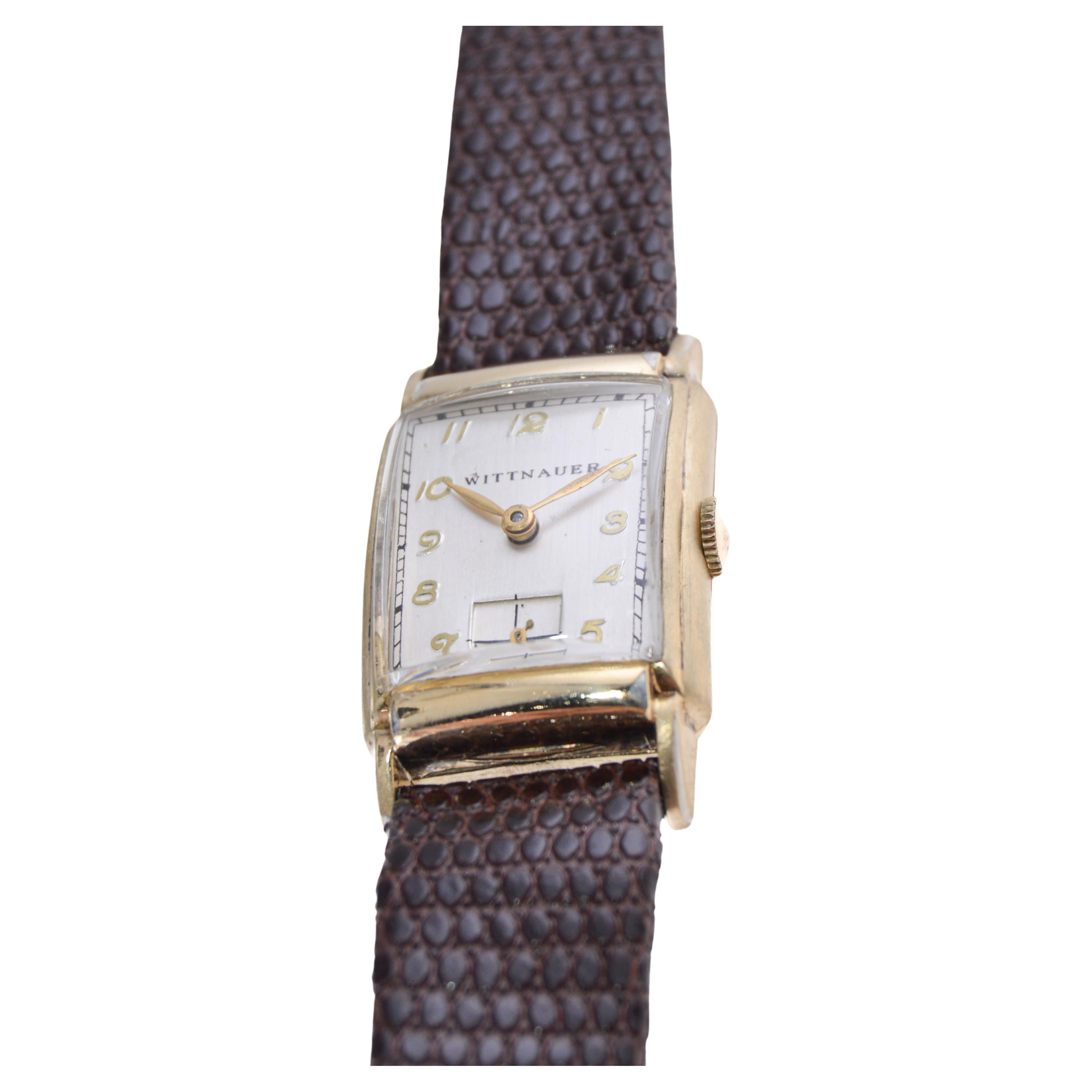 Wittnauer Art Deco Gold Filled Tank Style Watch circa 1940's In Excellent Condition For Sale In Long Beach, CA