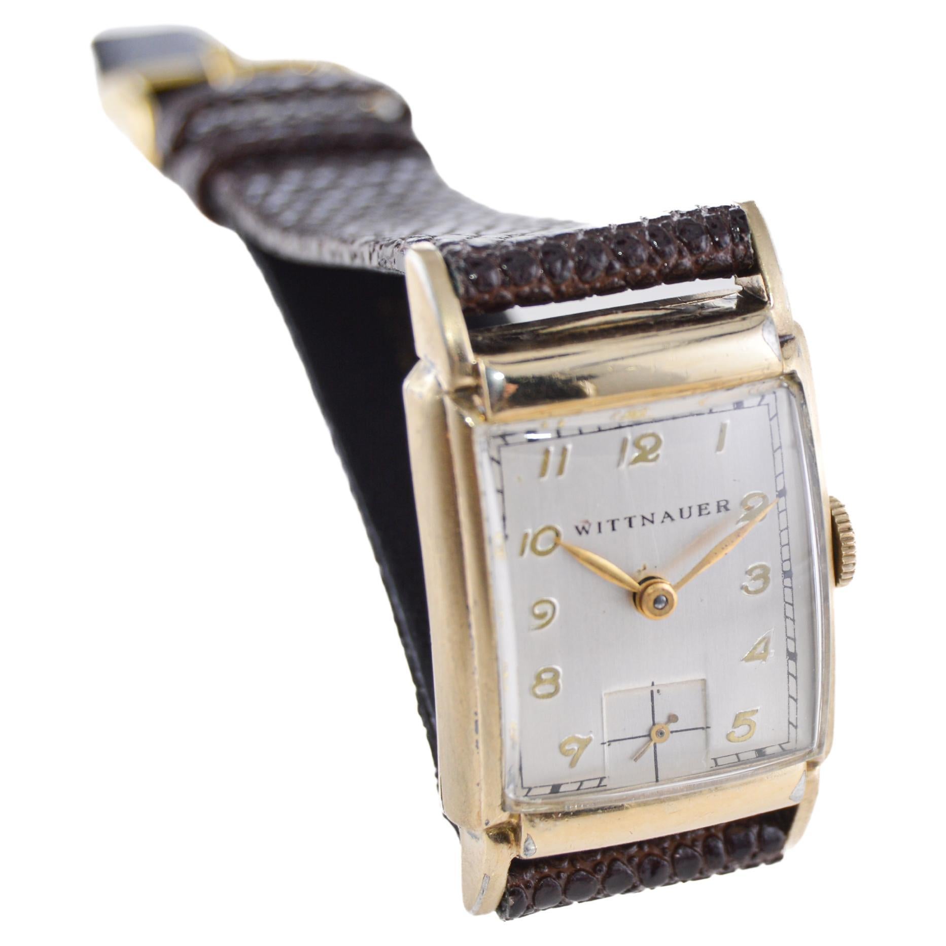 Women's or Men's Wittnauer Art Deco Gold Filled Tank Style Watch circa 1940's For Sale