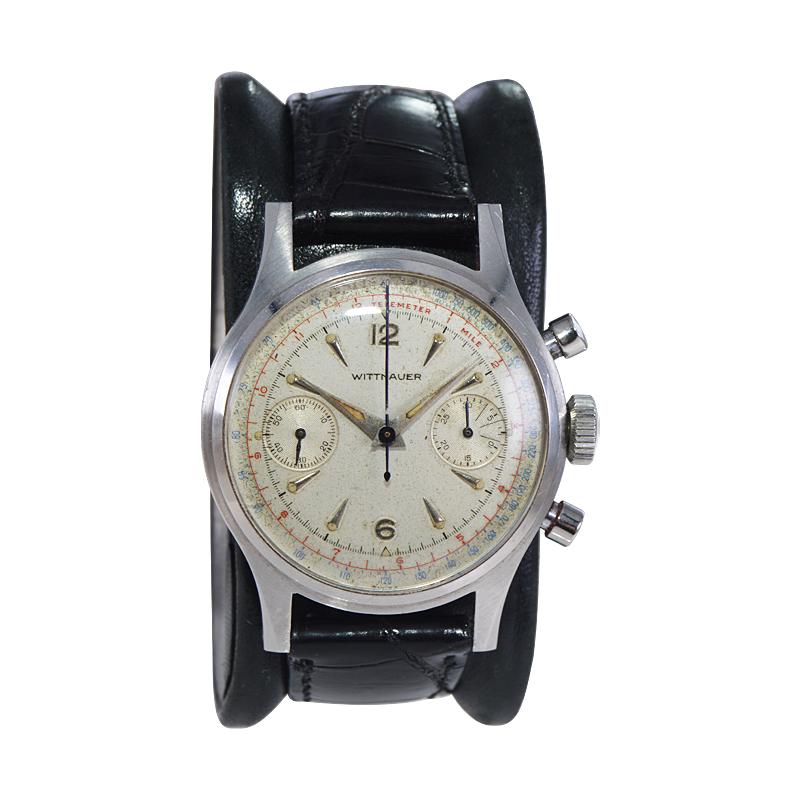 Wittnauer Stainless Steel Art Deco Style Register Chronograph, Circa ...