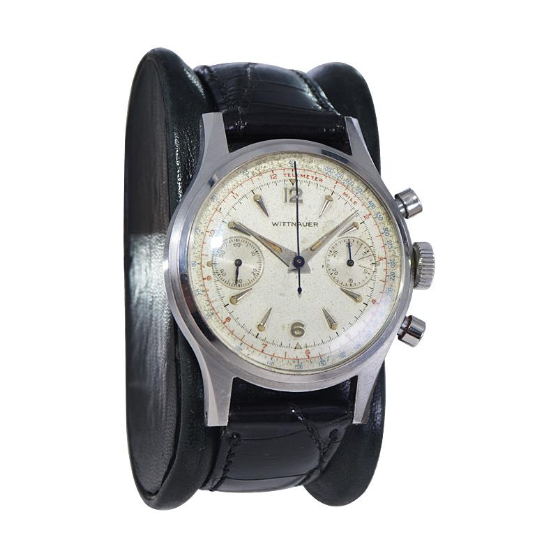 Wittnauer Stainless Steel Art Deco Style Register Chronograph, Circa ...