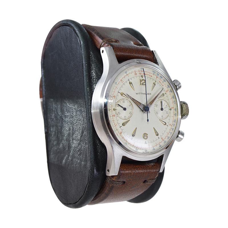 Wittnauer, chronographe en acier inoxydable de haute qualité avec cadran d'origine, années 1950 en vente 1