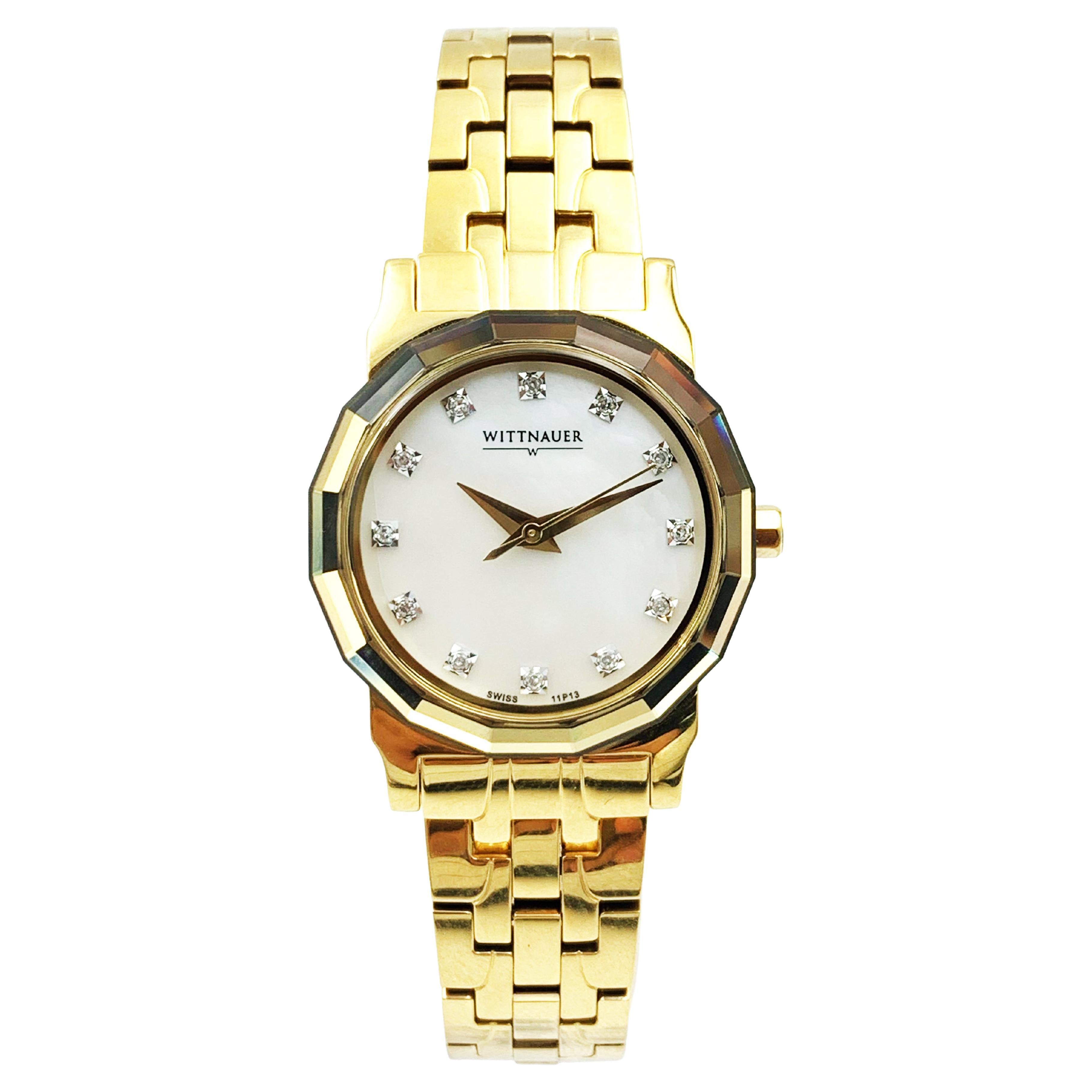 Wittnauer Winter Garden Gold-Tone Steel Mop Diamond Dial Ladies Watch 11P13