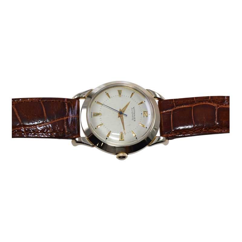 Wittnauer Yellow Gold Filled Art Deco Round Watch with Original Dial, circa 1950 For Sale 2