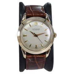 Wittnauer Yellow Gold Filled Art Deco Round Watch with Original Dial, circa 1950