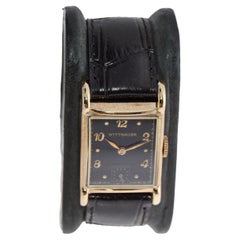 Wittnauer Gelbgold gefüllte Art Deco Tank-Uhr mit einzigartigem Zifferblatt 1940er Jahre