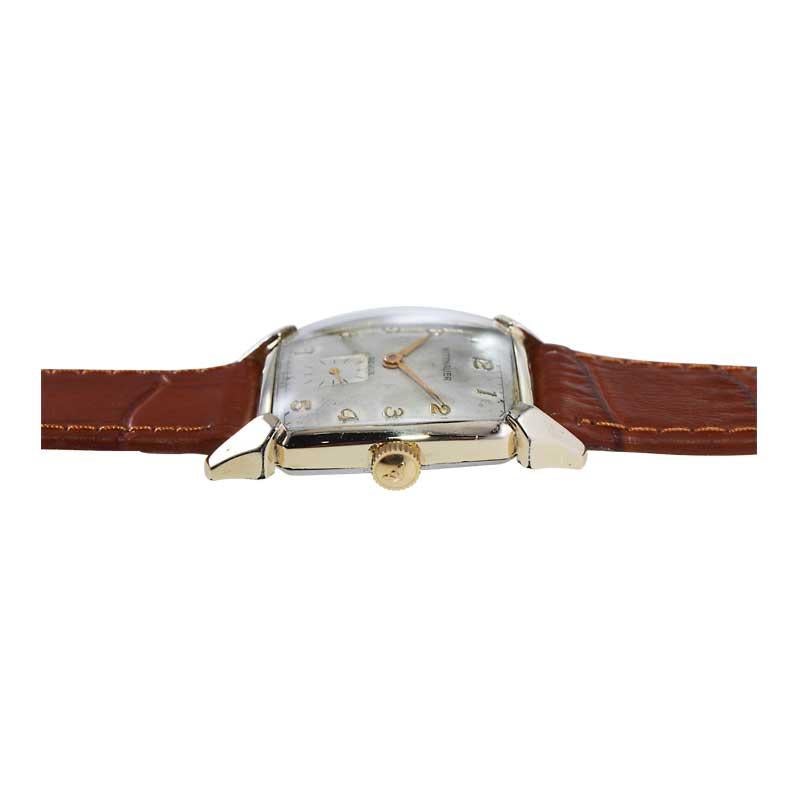 Wittnauer Yellow Gold Filled Art Deco Tonneau Shaped Watch, circa 1950's For Sale 3