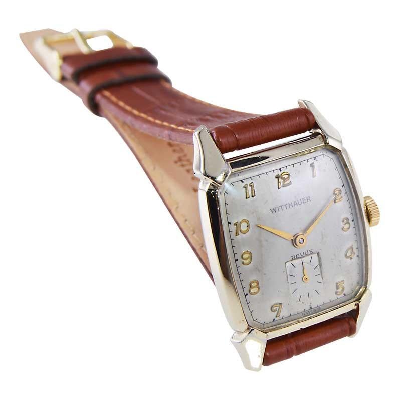 Wittnauer Yellow Gold Filled Art Deco Tonneau Shaped Watch, circa 1950's In Excellent Condition For Sale In Long Beach, CA